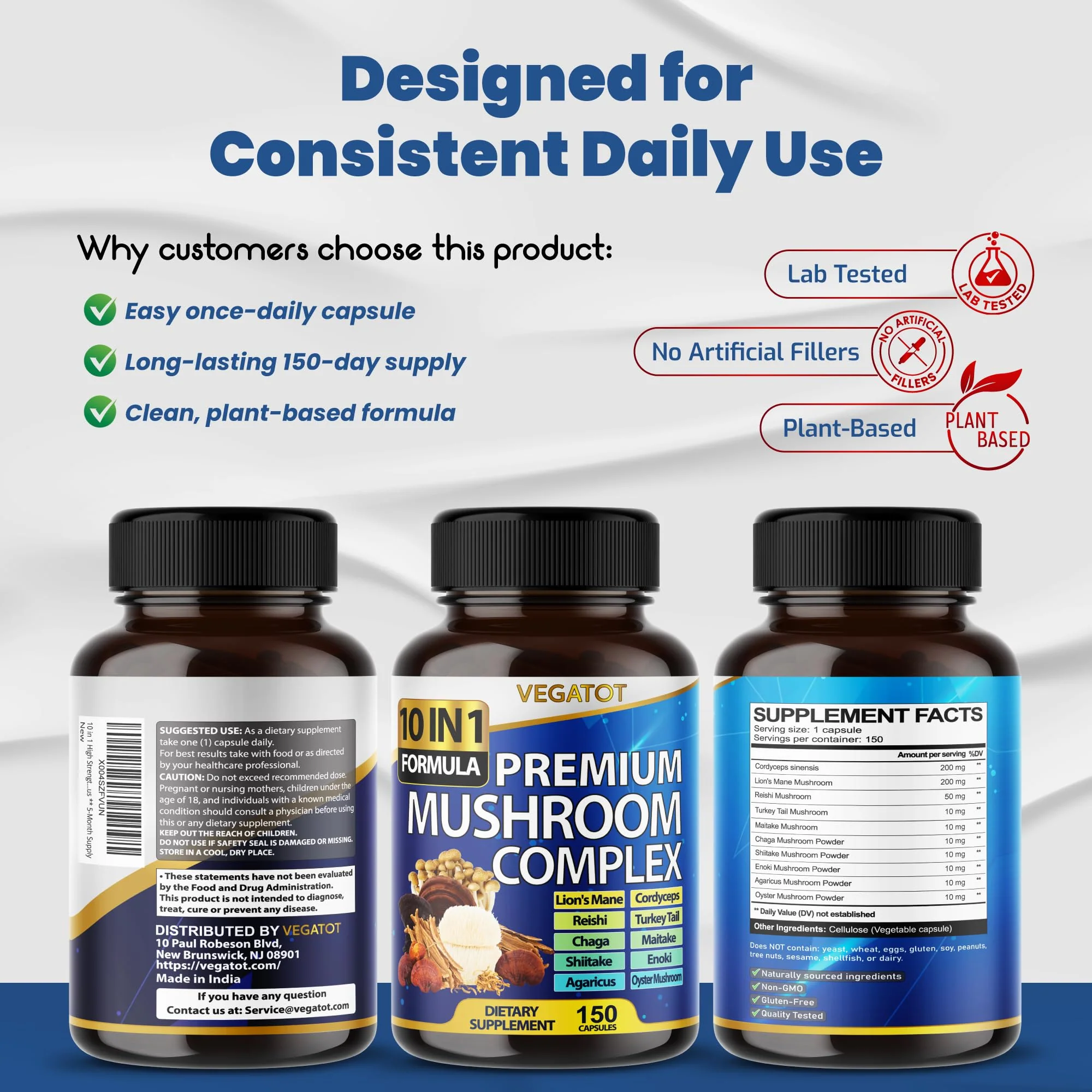 10 in 1 High Strength Mushroom Supplement - Lions Mane, Cordyceps, Reishi - Brain Supplements for Memory and Focus ** 5-Month Supply - Image 2