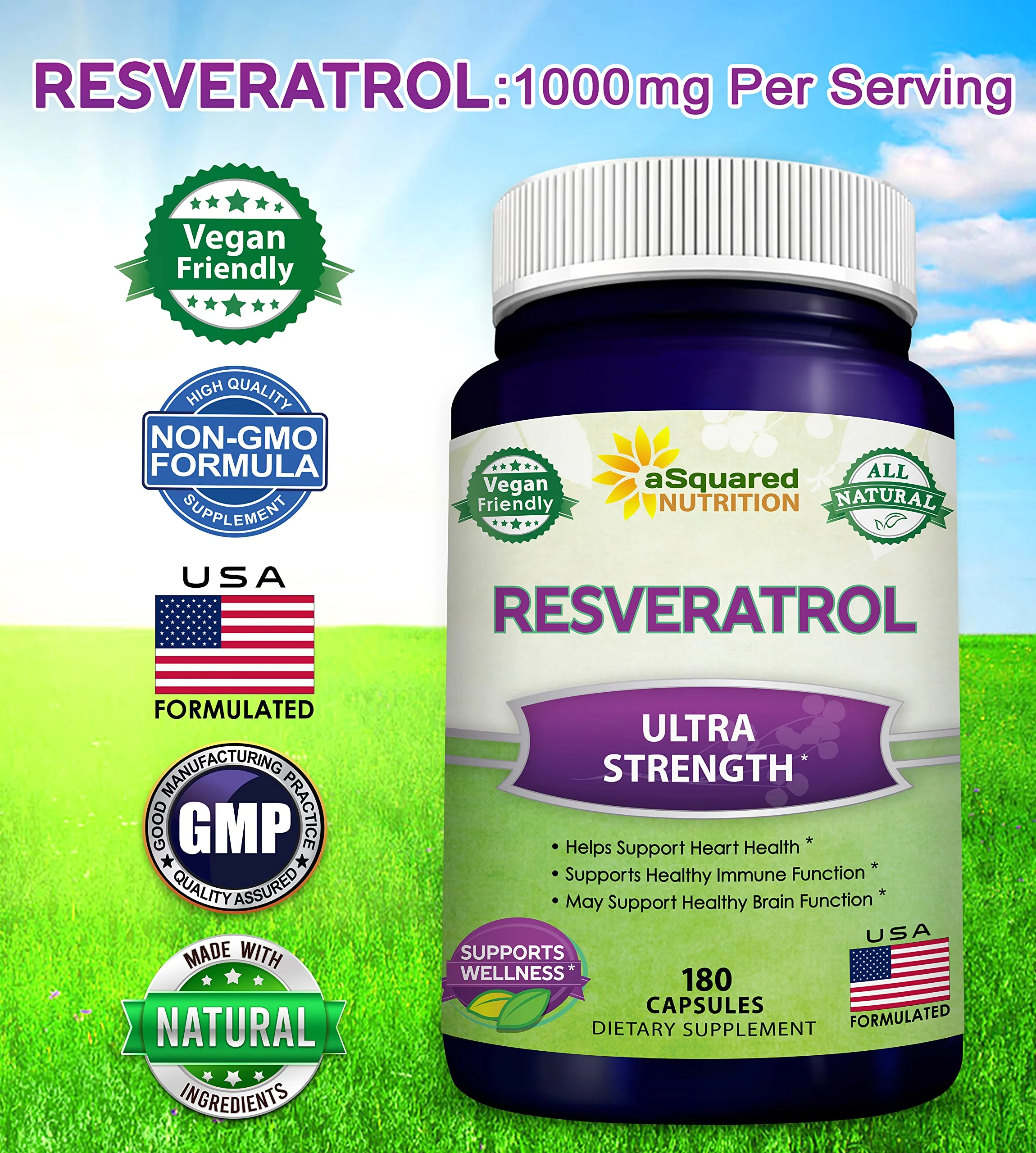 100% Natural Resveratrol - 1000mg Per Serving Max Strength (180 Capsules) Antioxidant Supplement, Trans-Resveratrol Pills for Heart Health & Pure, Polyphenols - Image 7