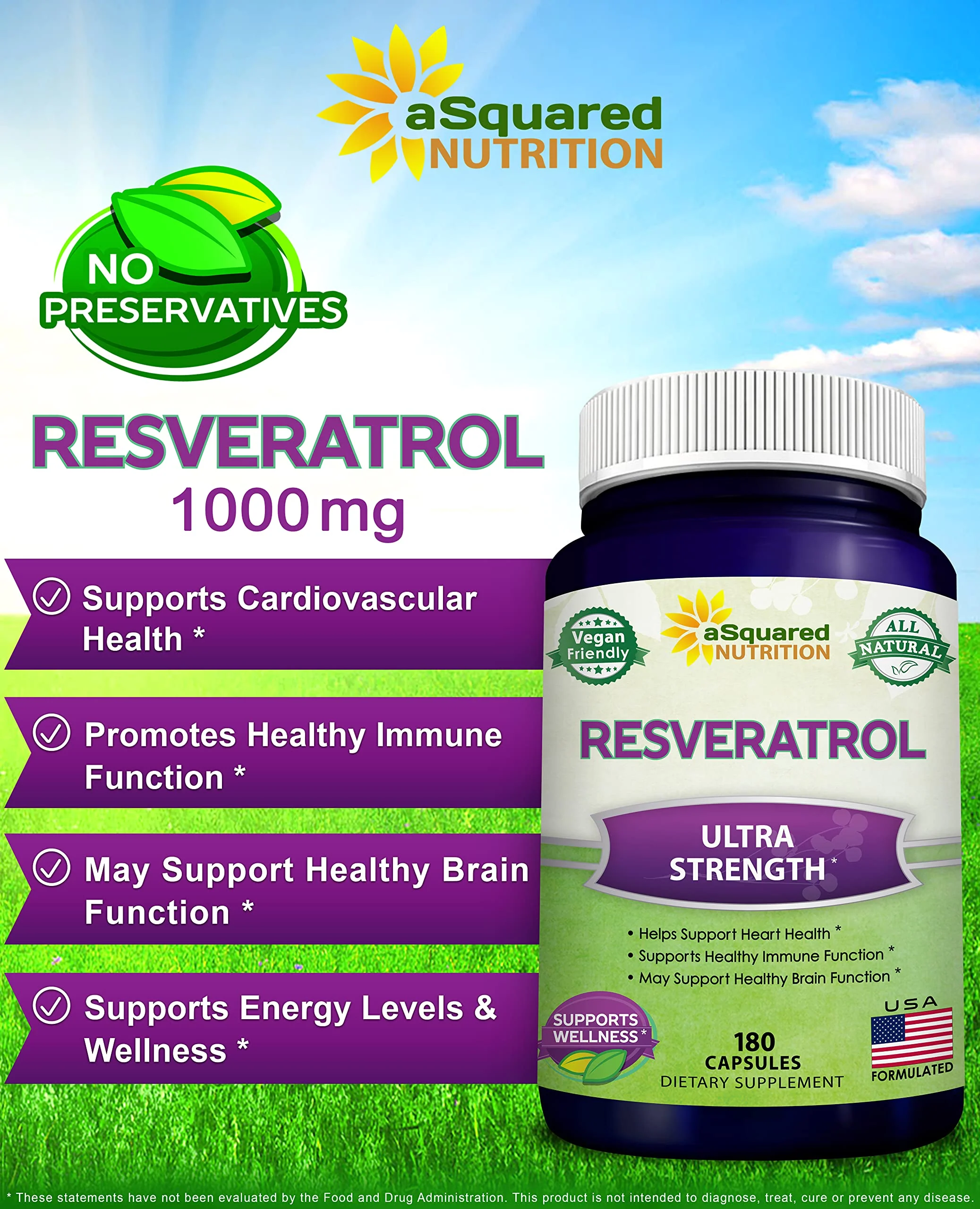 100% Natural Resveratrol - 1000mg Per Serving Max Strength (180 Capsules) Antioxidant Supplement, Trans-Resveratrol Pills for Heart Health & Pure, Polyphenols - Image 8