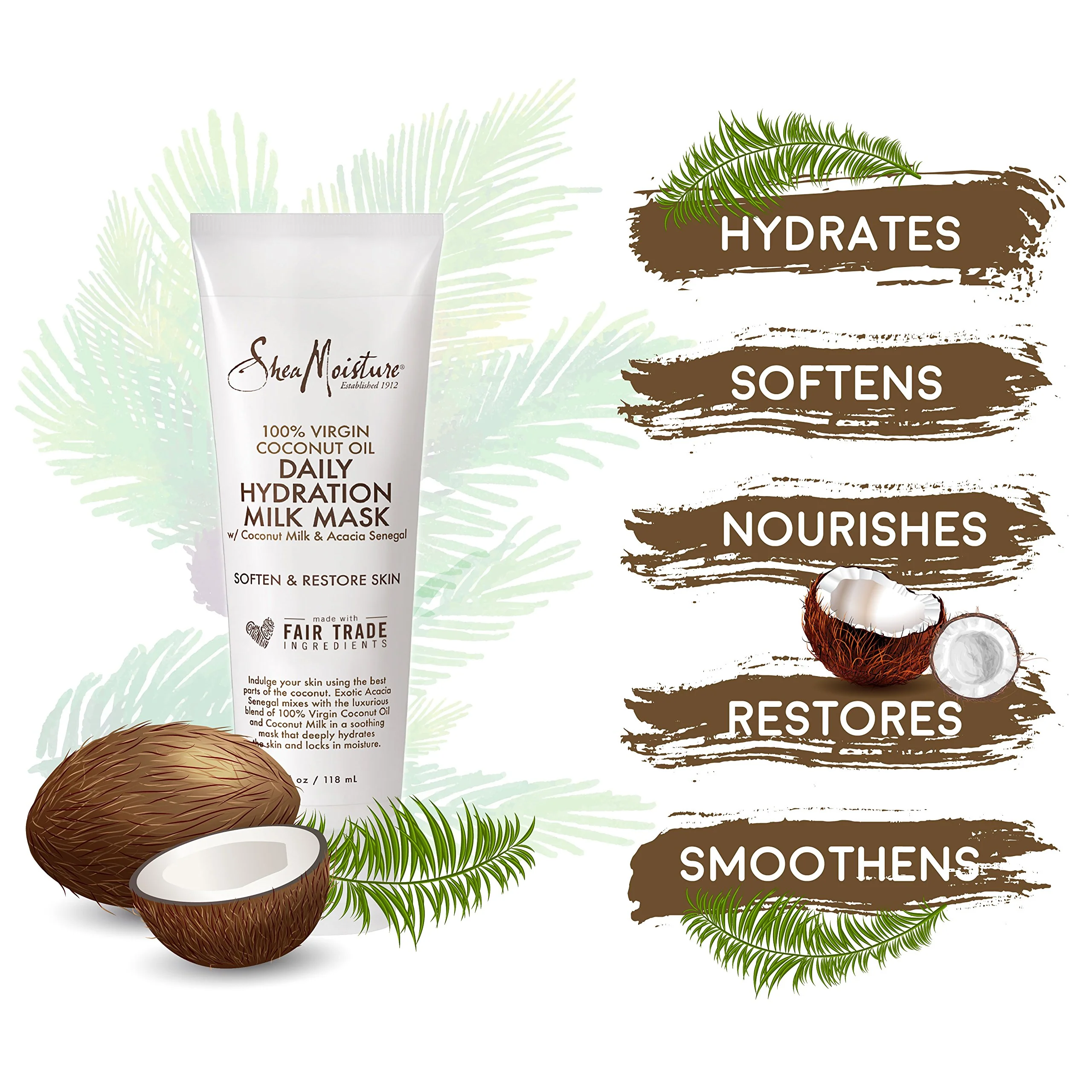 100% Virgin Coconut Oil Daily Hydration Milk Mask by Shea Moisture for Unisex - 4 oz Mask - Image 7
