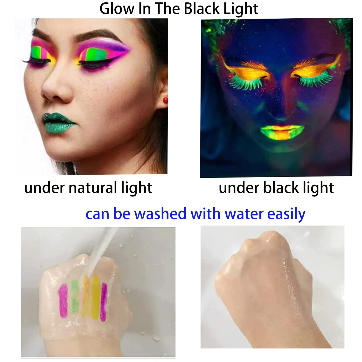 12 PCS Glow Face Body Paint, Glow In The Dark Under UV Black Light Sticks Makeup Neon Face Painting Kits for Adult Halloween Festival Accessory Glow Party Supplies - Image 3