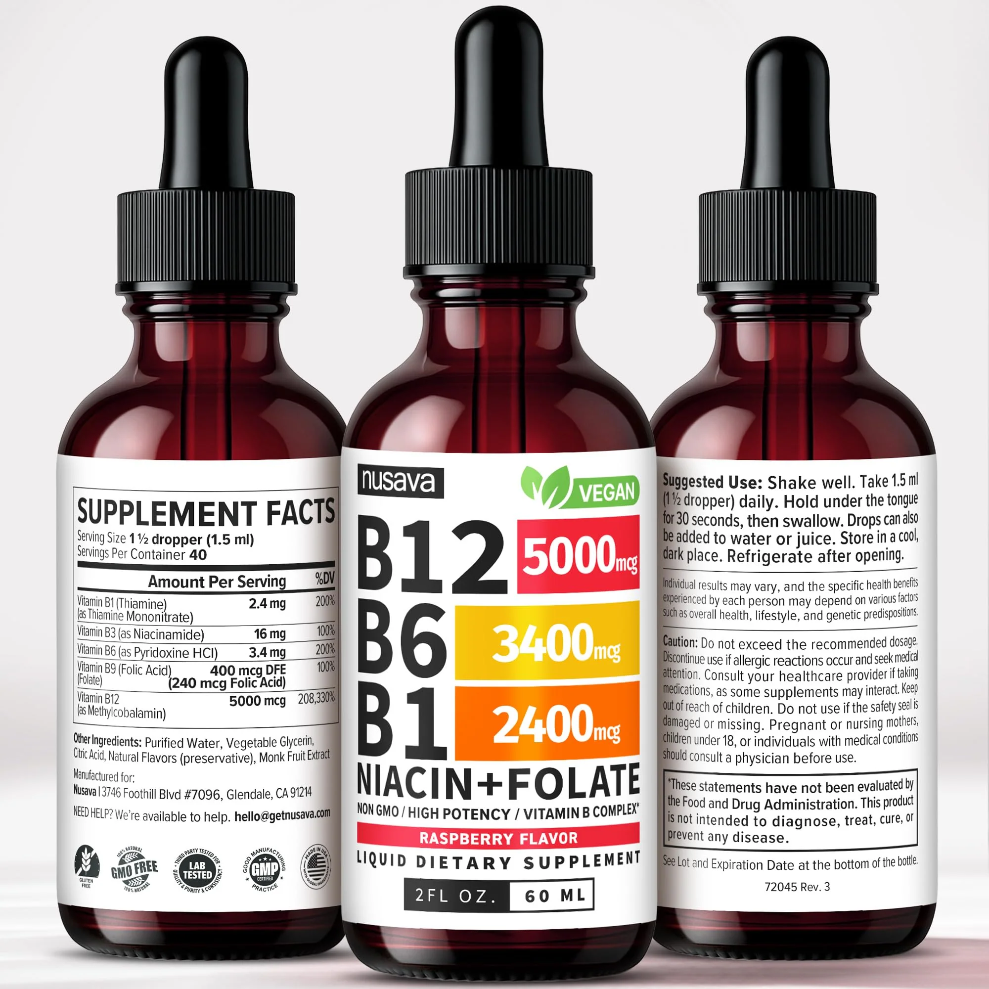 (2 Pack) Vitamin B12 and B6 Liquid Drops, B12 Sublingual Vitamin B Complex - B 12 Vitamin 5000mcg - B12 Methylcobalamin for Energy, Brain, and Heart Support with 27,200 mcg, Raspberry, 80 Servings - Image 2