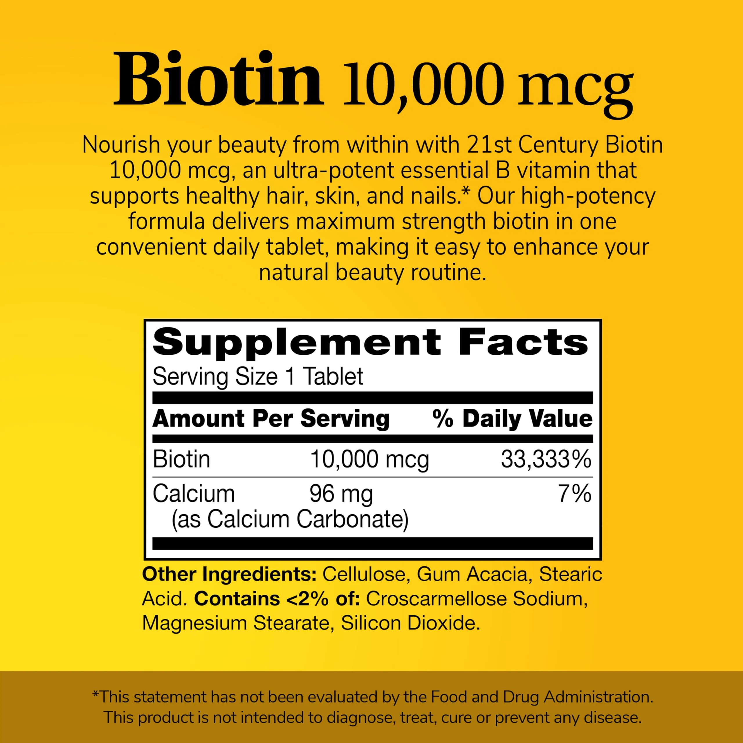 21st Century Biotin Tablets, 10,000 mcg, Unflavored 120 Count - Image 2