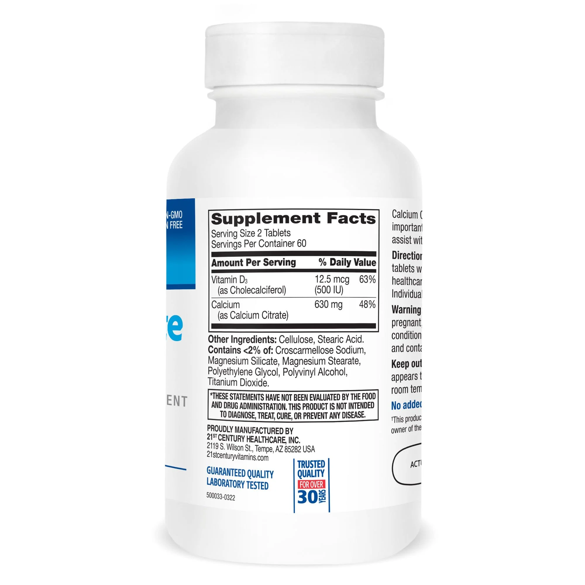 21st Century Calcium Citrate Plus D Maximum Caplets, 120 Count (27493) - Image 3