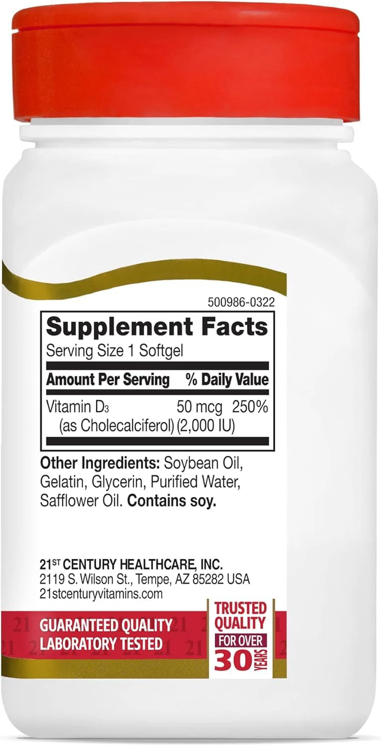 21st Century D3 2000 IU Softgels, 250 Count - Image 6