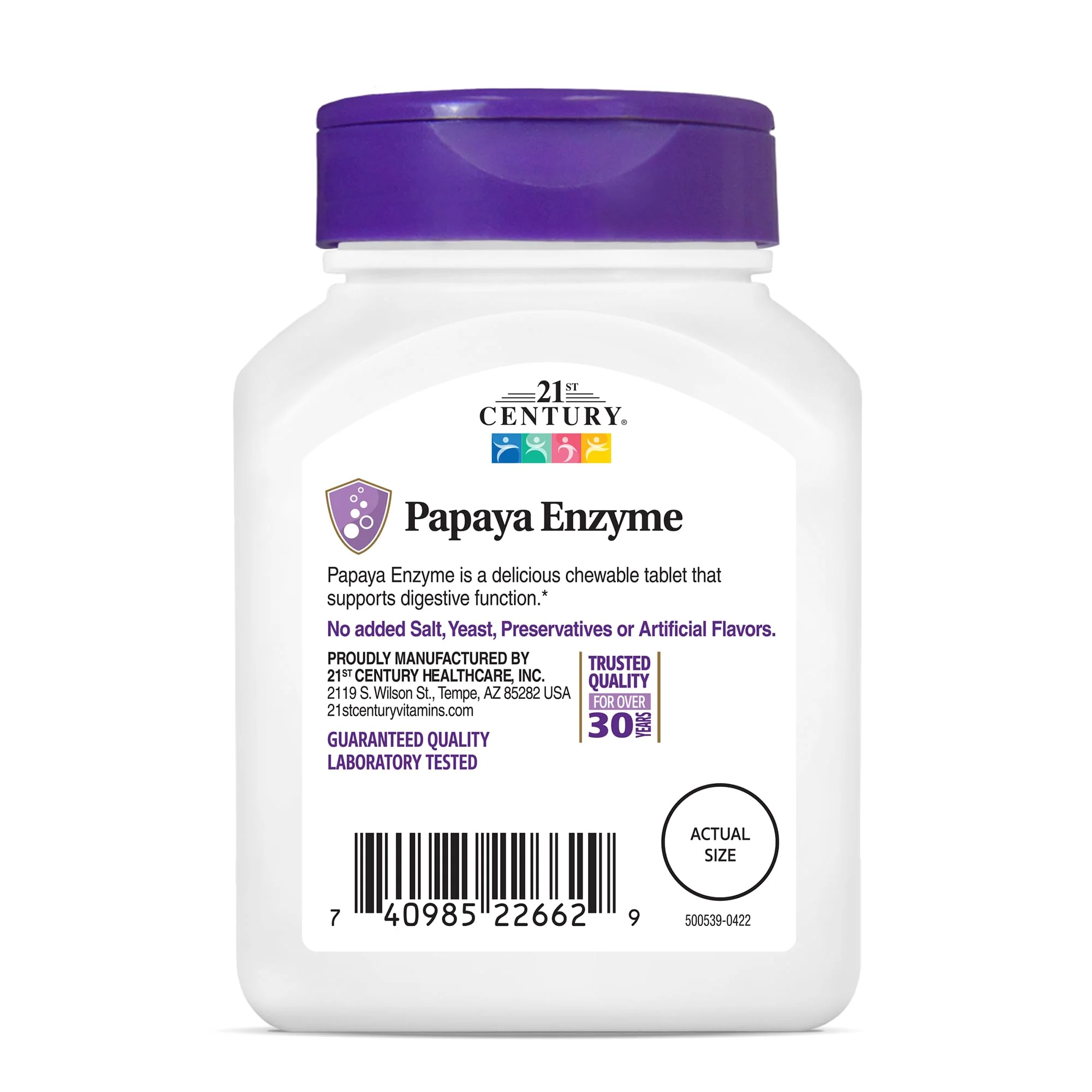21st Century Papaya Enzyme Chewable (100 Count), Papaya & Pineapple Digestive Enzymes for Gut Health, Tropical Flavor, Non-GMO, Gluten-Free, No Added Salt, Artificial Flavors - Image 3
