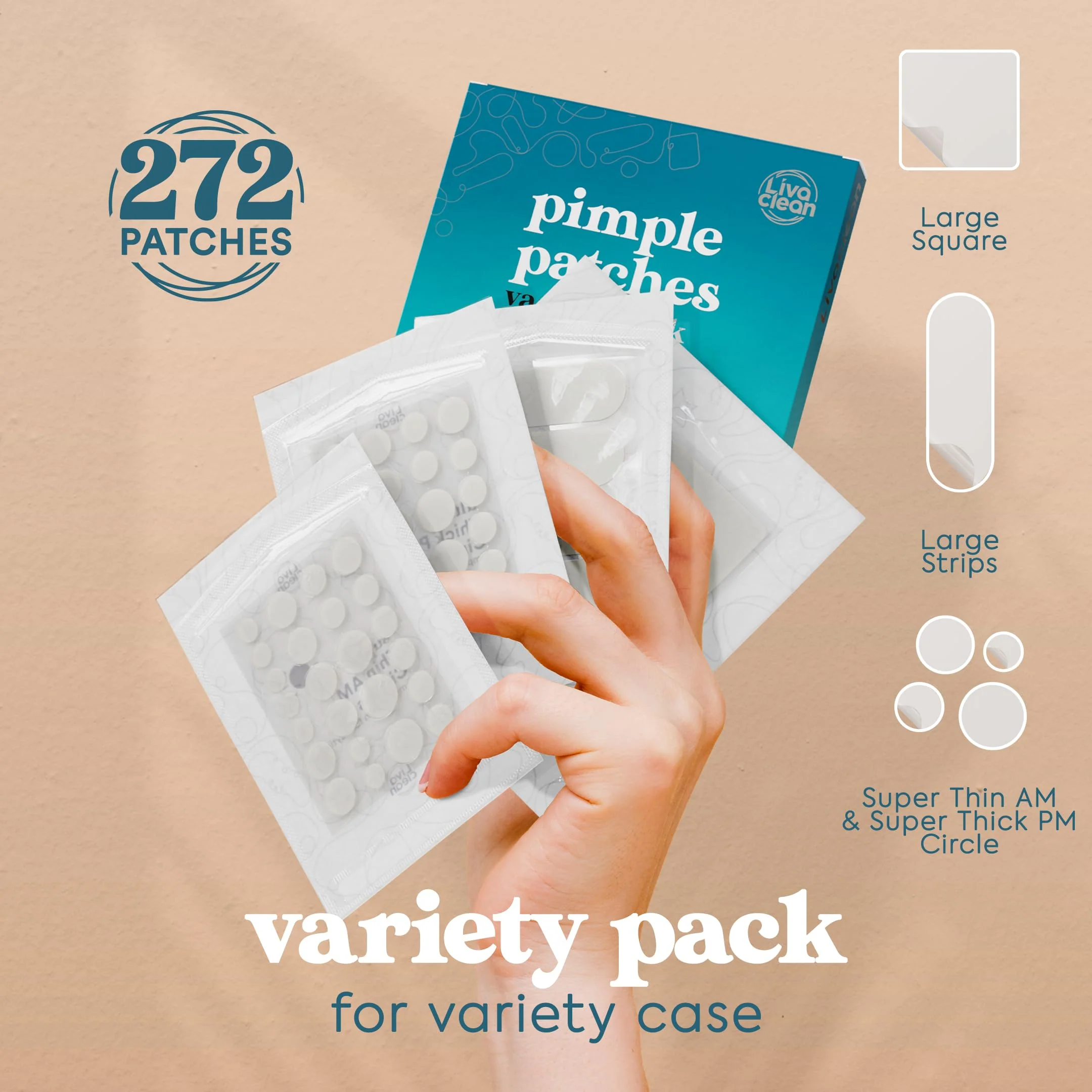 272 CT Large Pimple Patches for Face - Variety Pack Zit Patches w/ Salicylic Acid, Tea Tree, Calendula Oil - Pimple Patches Large Acne Patches for Face and Body - Dark Spot Patches - Image 8