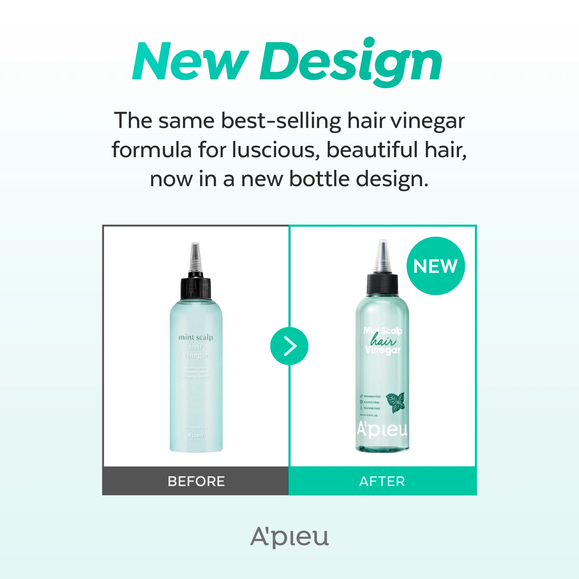 A’PIEU Mint Hair Vinegar - Instant Scalp Cooling & Detox for Oily Scalp, Buildup & Dandruff Scalp Treatment, pH-Balancing Rinse for Fresh, Shiny Hair, Korean Haircare, 6.76 fl oz - Image 2