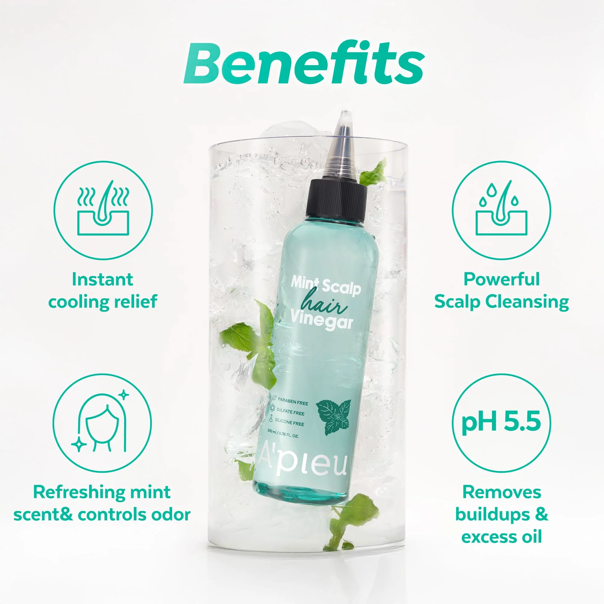 A’PIEU Mint Hair Vinegar - Instant Scalp Cooling & Detox for Oily Scalp, Buildup & Dandruff Scalp Treatment, pH-Balancing Rinse for Fresh, Shiny Hair, Korean Haircare, 6.76 fl oz - Image 5