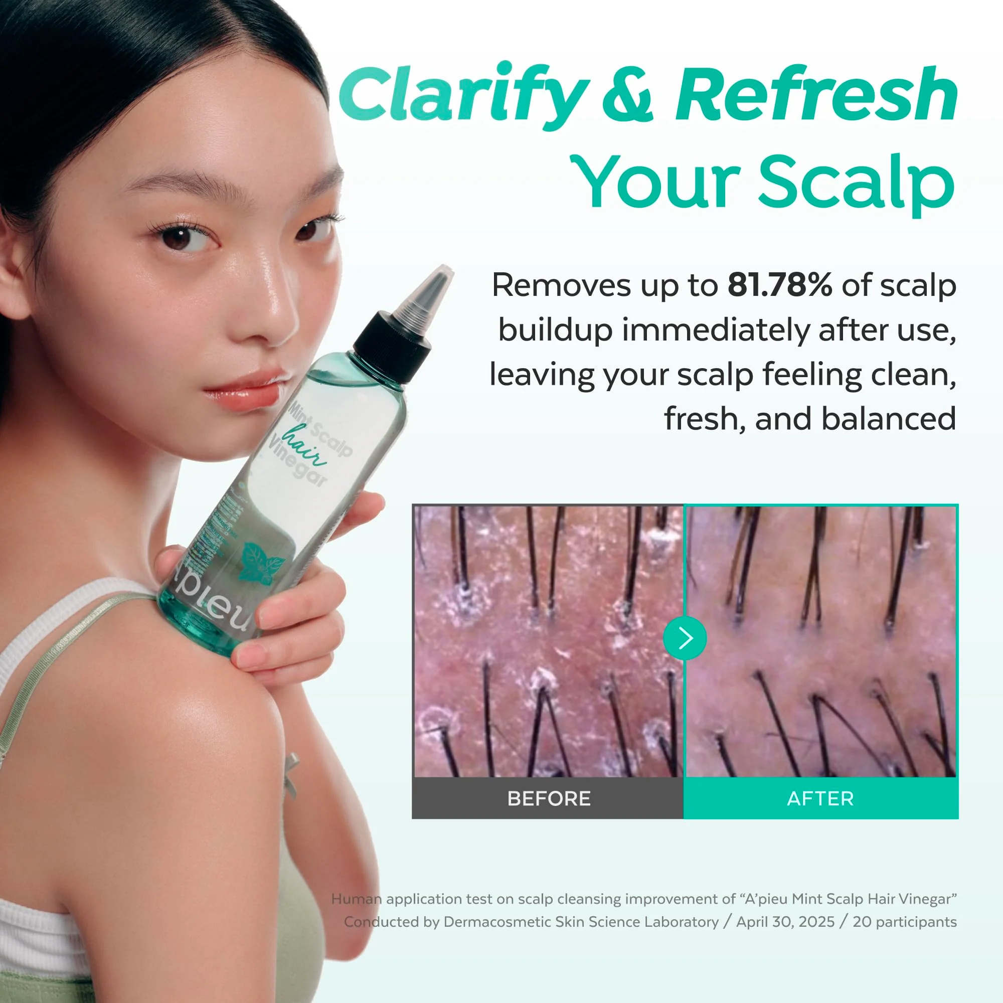 A’PIEU Mint Hair Vinegar - Instant Scalp Cooling & Detox for Oily Scalp, Buildup & Dandruff Scalp Treatment, pH-Balancing Rinse for Fresh, Shiny Hair, Korean Haircare, 6.76 fl oz - Image 6