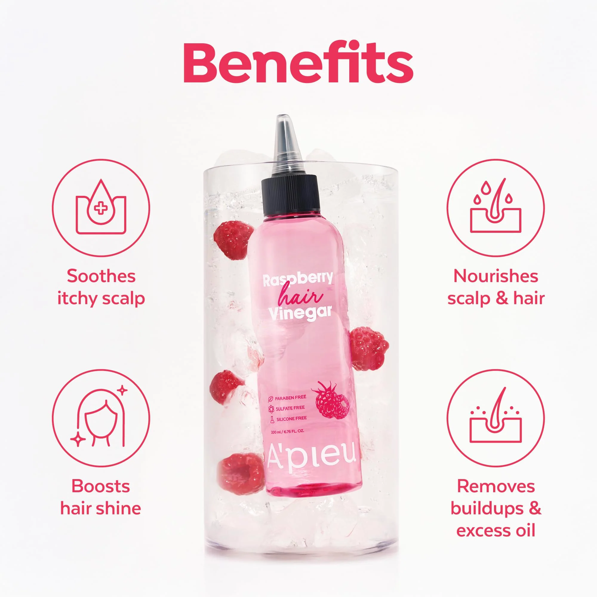 A’PIEU Raspberry Hair Vinegar Rinse - Scalp Clean & Detox for Oily and Itchy Scalp, Buildup & Dandruff Scalp Treatment, pH-Balancing for Fresh and Shiny Hair. Korean Haircare. 6.76 fl oz - Image 5
