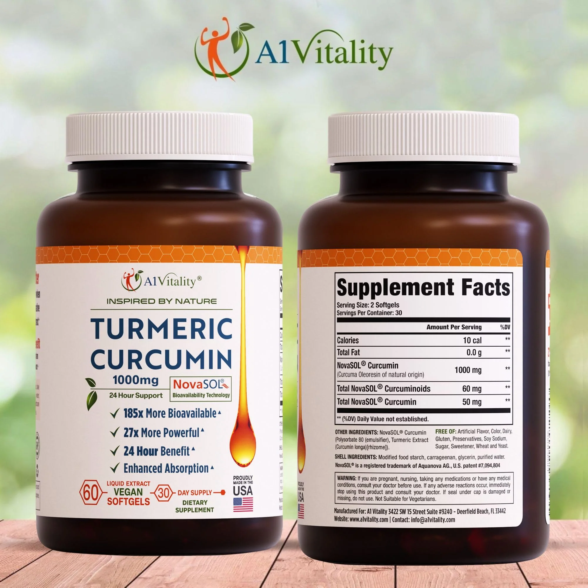A1Vitality NovaSOL Turmeric Curcumin 1000mg – Clinically Proven 185x Higher Absorption – Promotes Joint Comfort, Mobility & Overall Wellness – Non-GMO, Doctor Formulated, 60 Softgels. - Image 7