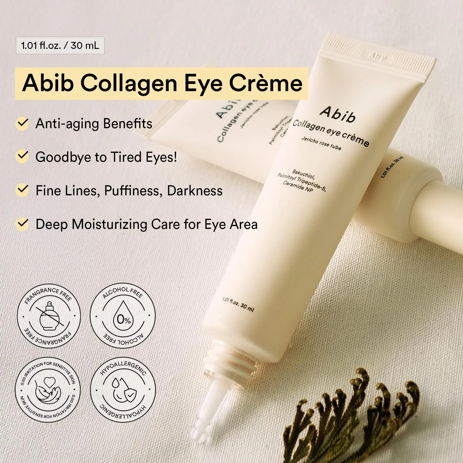 Abib Collagen Eye Cream Jericho Rose Tube for Dark Circles and Puffiness, Under Eye Fine Lines - Image 8