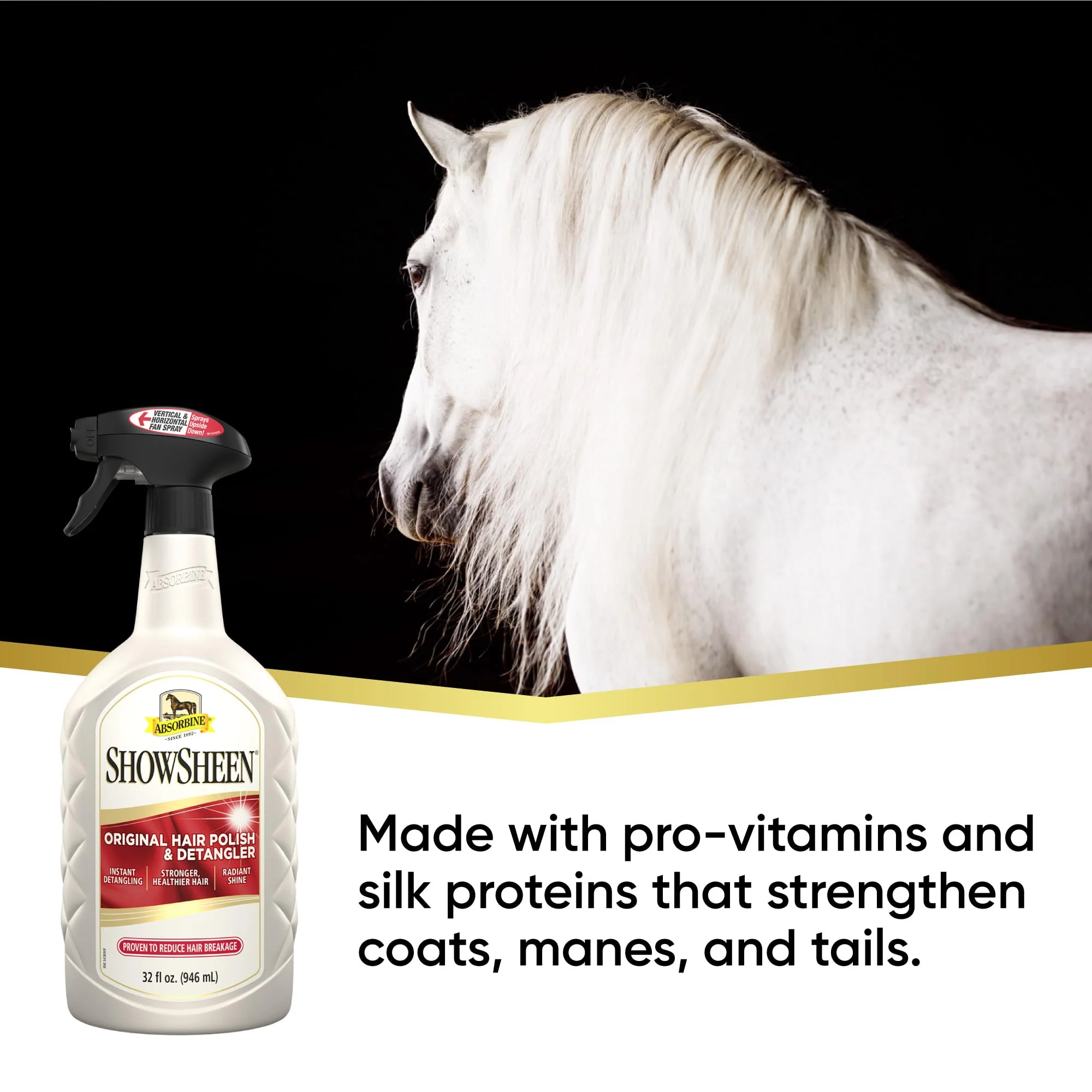 Absorbine ShowSheen Hair Polish & Detangler 32oz Spray Bottle, Horse and Dog Coat, Mane and Tail, Instant Detangling & Reduces Hair Breakage for Healthy Grooming & Radiant Shine - Image 6