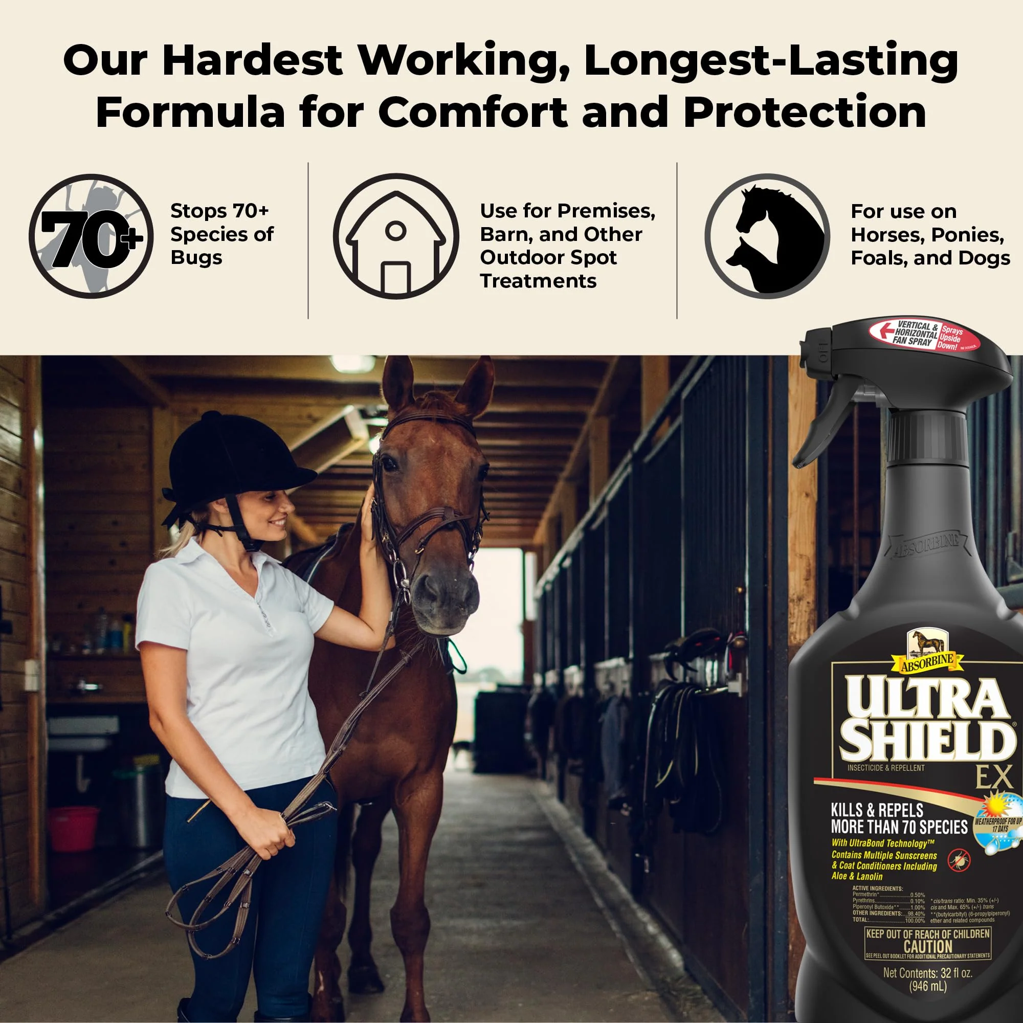 Absorbine UltraShield EX 32oz Sprayer Insecticide, Kills & Repels Flies, Mosquitoes, Ticks, Fleas, Lice, Use on Horses, Dogs, Premises - Image 7