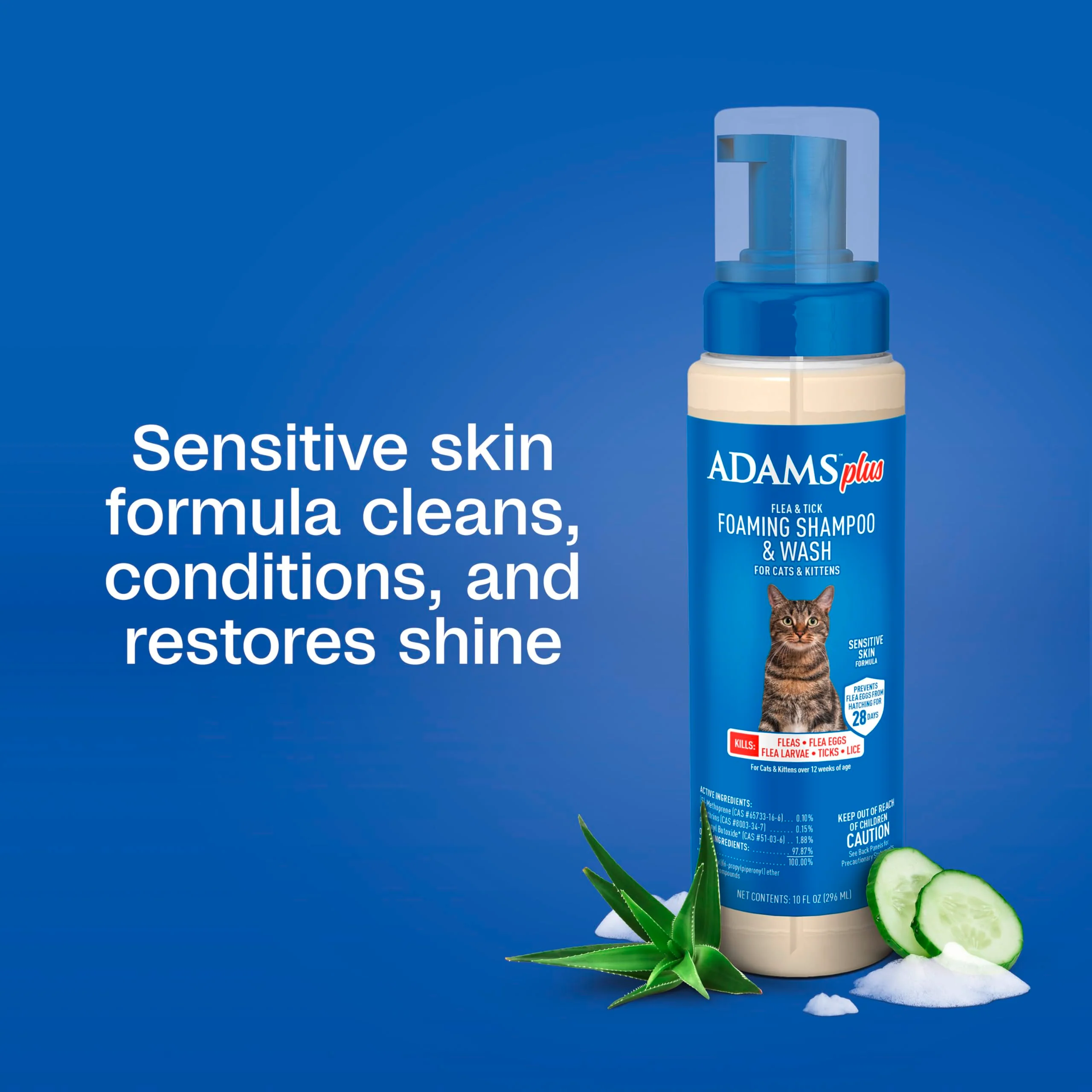 ADAMS Plus Flea & Tick Foaming Shampoo & Wash for Cats & Kittens, Flea Shampoo to Treat Flea Infestations, Kills Ticks, Fleas, Flea Eggs & Lice, Cleans and Conditions Coat, 10 Ounces - Image 8