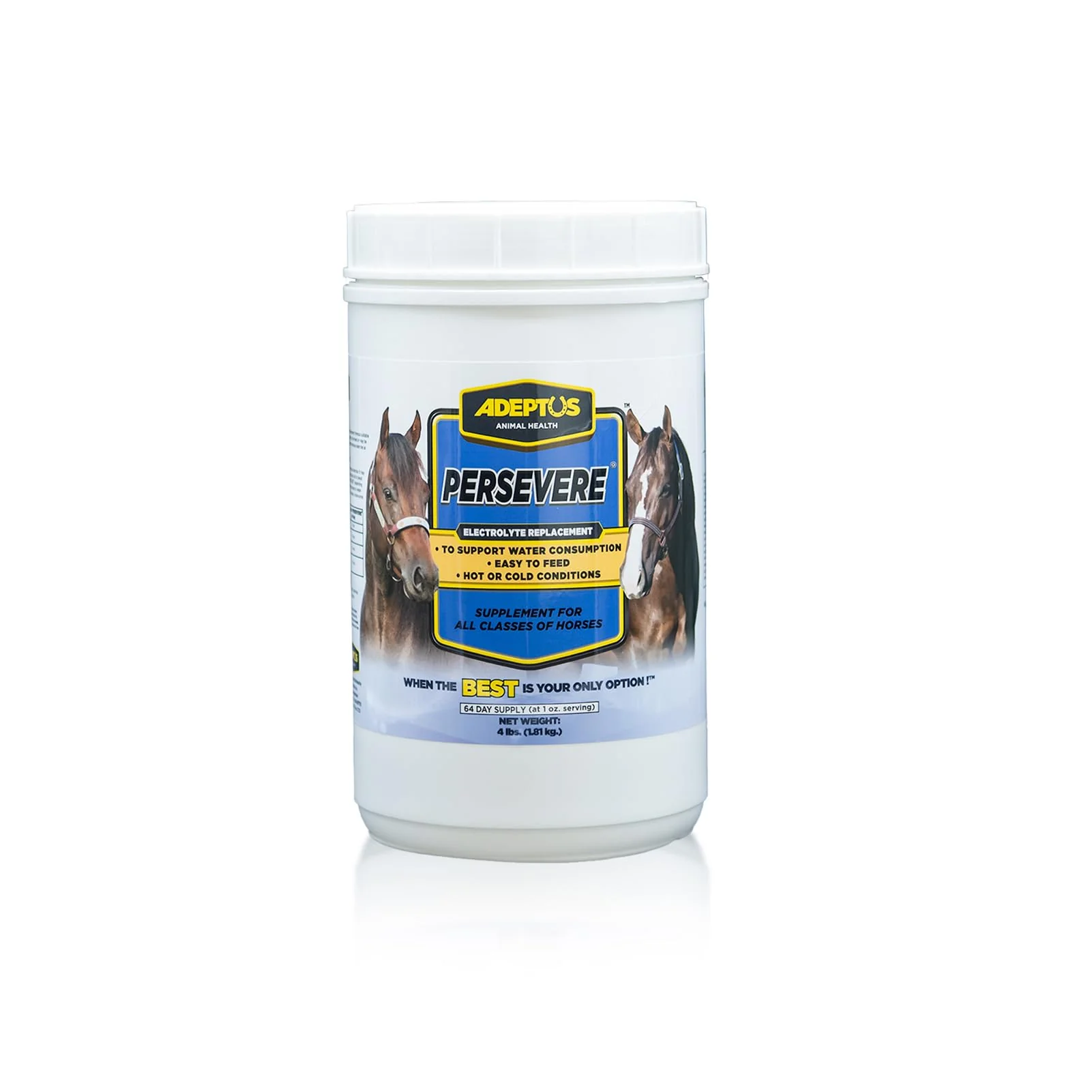 Adeptus Nutrition Persevere Electrolyte Supplement for All Classes of Horses, Supports Hydration, Balanced Formula for Sweat Replacement, Prebiotic Yeast Base, Easy-Feed Powder, 4 Lbs