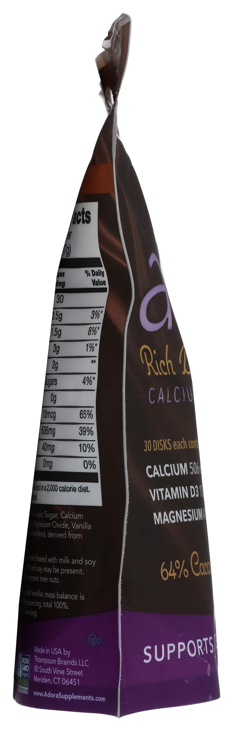 Adora Calcium Supplement Disk, Dark Chocolate, 30 Count - 500 mg - Image 4