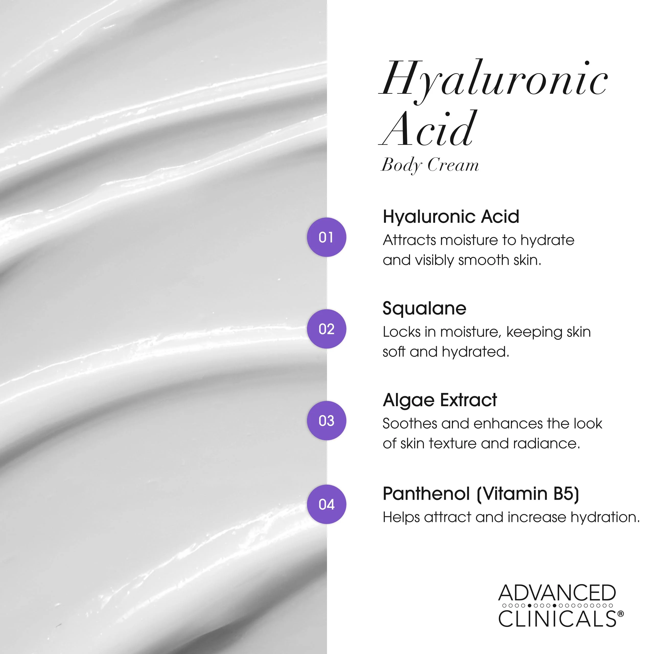Advanced Clinicals Hyaluronic Acid Moisturizer Body Cream W/Vitamin E | Hydrating Cream & Body Lotion For Women & Men To Help Improve Look of Wrinkles, Dry Skin, Crepey Looking Skin, 16 Ounce - Image 6