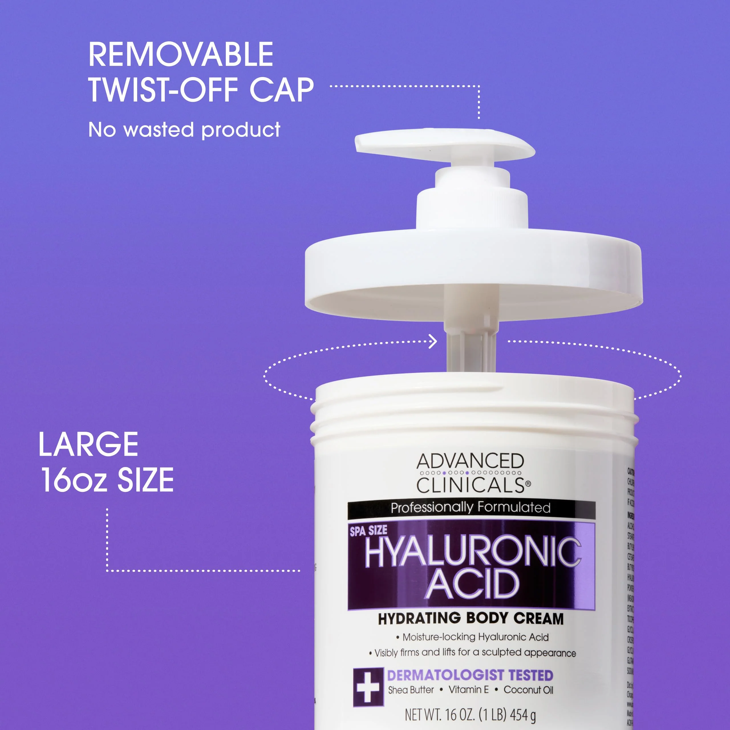 Advanced Clinicals Hyaluronic Acid Moisturizer Body Cream W/Vitamin E | Hydrating Cream & Body Lotion For Women & Men To Help Improve Look of Wrinkles, Dry Skin, Crepey Looking Skin, 16 Ounce - Image 8