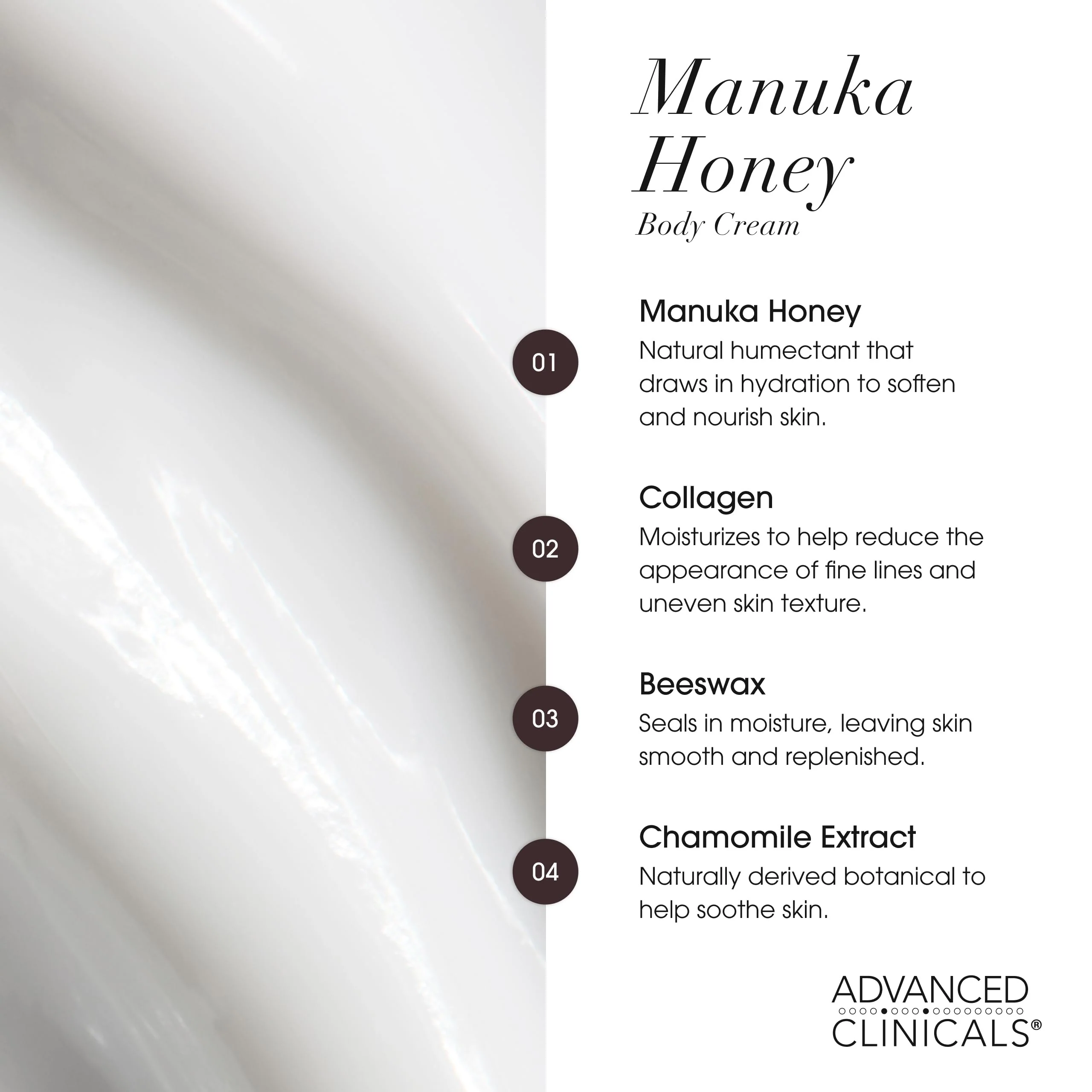 Advanced Clinicals Manuka Honey Body Cream For Women & Men | Body Butter Lotion For Extremely Dry Skin | Collagen Cream | Skincare Moisturizer Hydrating Balm Improves Look Of Aging Skin, 16 Ounce - Image 6