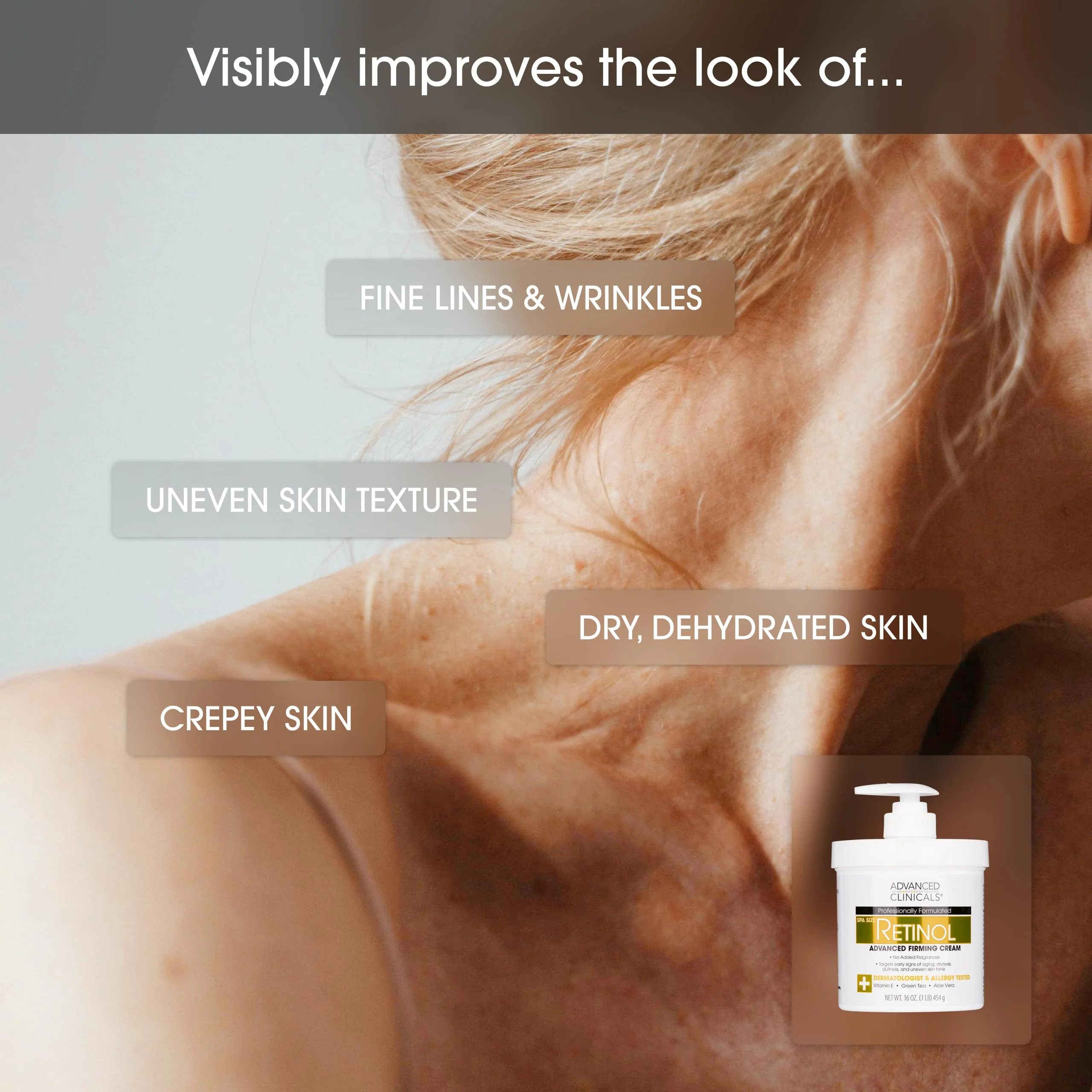 Advanced Clinicals Retinol Body Lotion & Face Moisturizer | Visible Anti Aging Skin Care Retinol Body Cream For Women & Men Targets Look Of Fine Lines, Wrinkles, & Crepe Looking Dry Skin, 16 Ounce - Image 5