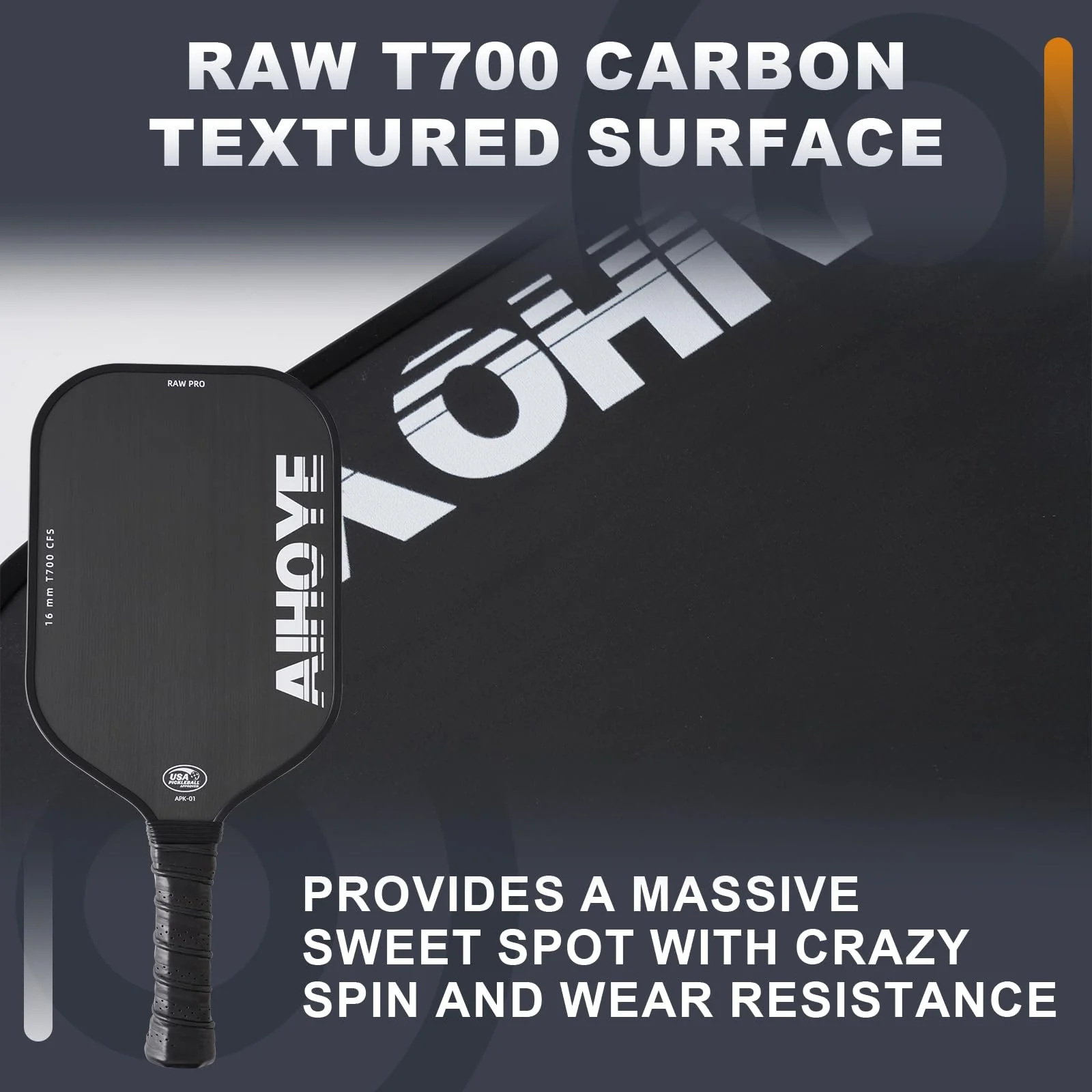 Aihoye PRO Pickleball Paddles- Raw T700 Carbon Fiber Textured Surface (CFS) with High Grit & Spin, Pickleball Paddles Set of 2 with 16MM Polypropylene Honeycomb Core, USAPA Approved - Image 7