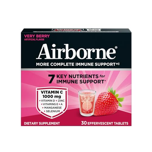Airborne 1000mg Vitamin C with Vitamin D & Zinc, Sugar Free Multivitamin Immune Support Supplement, Antioxidants Vitamins A C & Vitamin E, 30 Effervescent Tablets, Very Berry Flavor - Image 10