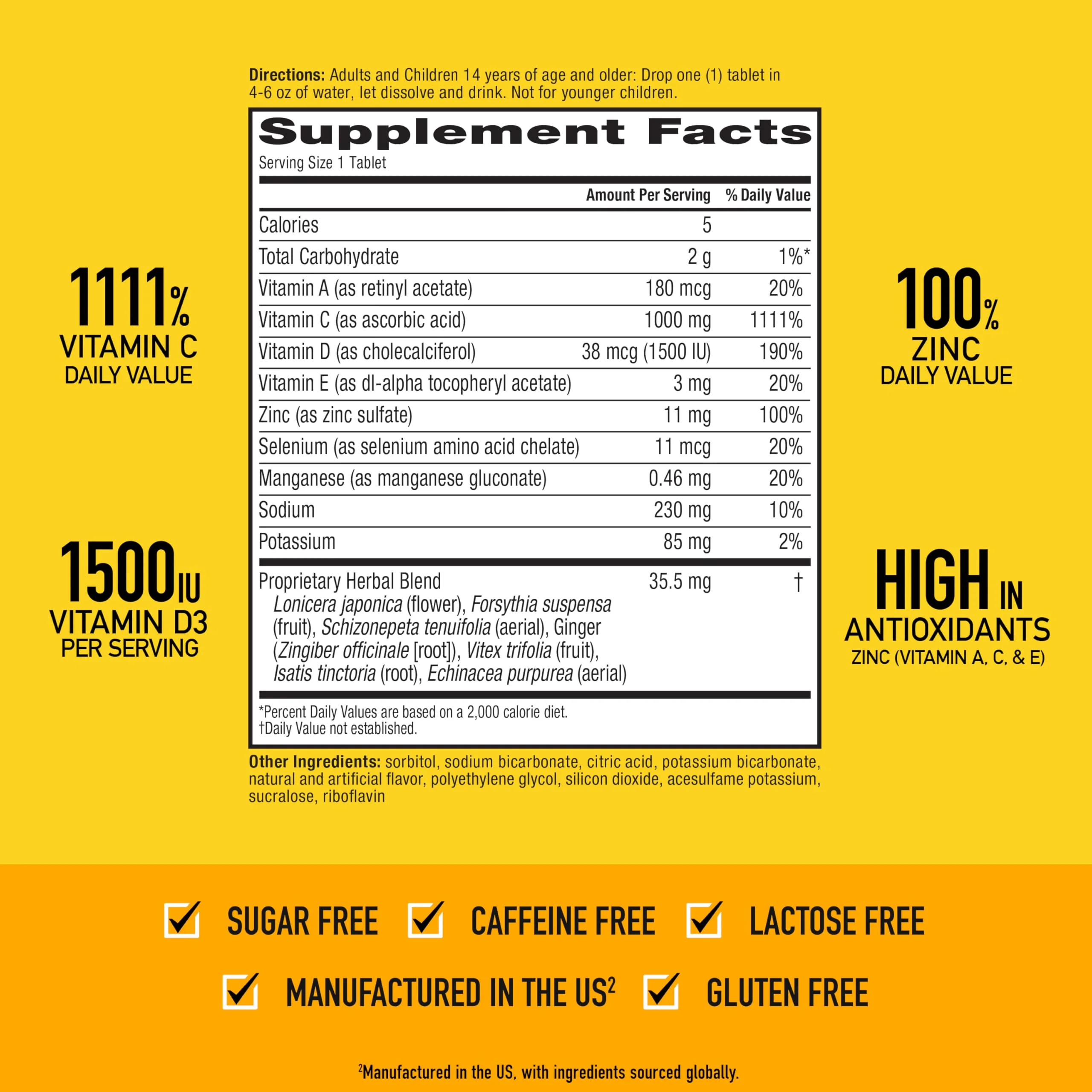 Airborne Immune Support Effervescent Tablets, Zesty Orange Flavor - 10ct with 1000mg Vitamin C + Vitamins A, D, E, Zinc, Selenium, Manganese & Herbal Blend - Sugar‑Free, Gluten‑Free - Image 4