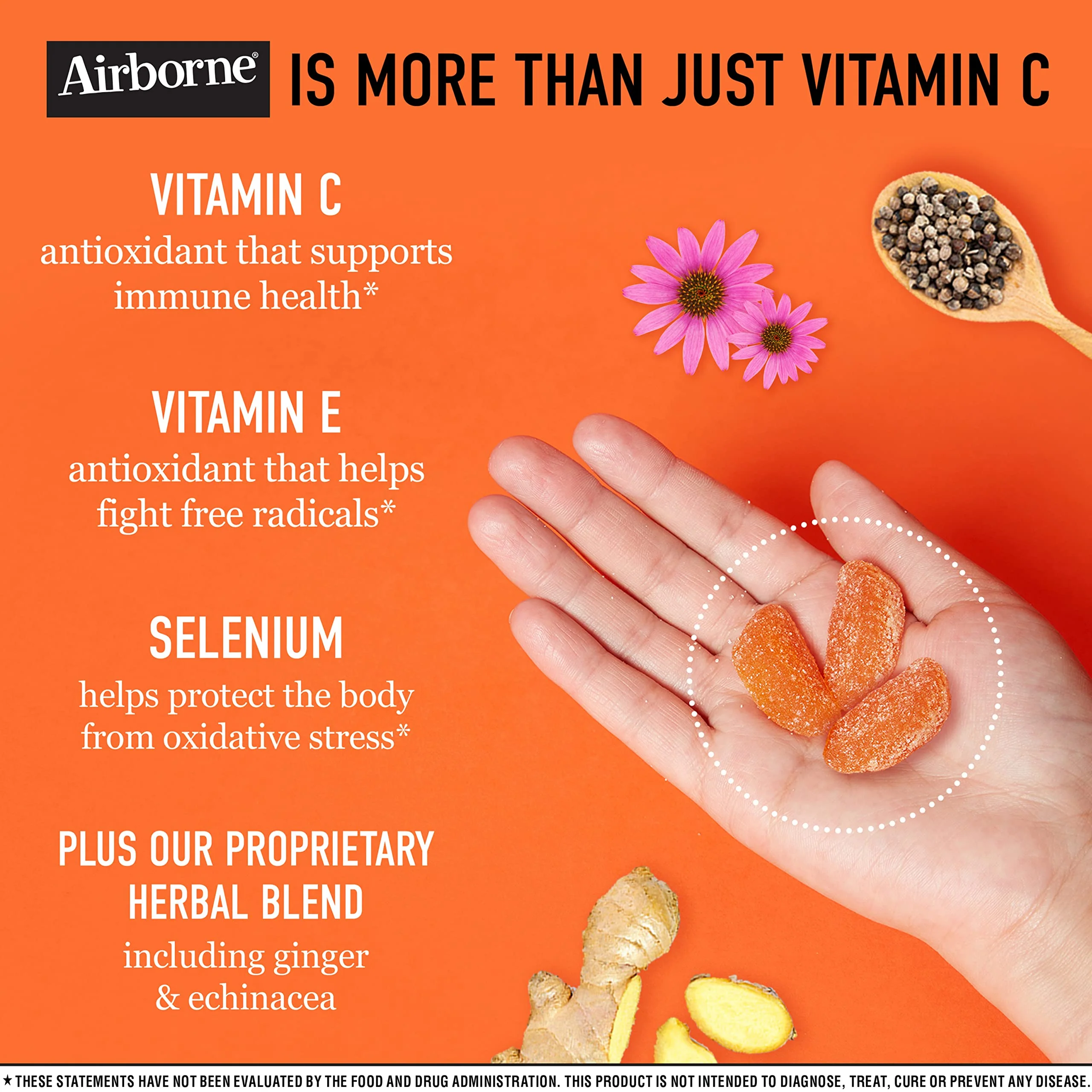 Airborne Vitamin C 750mg (per Serving) Zesty Orange Flavored Gummies (42 Count in a Bottle), Gluten-Free Immune Support Supplement with Vitamins A C E, Selenium, Echinacea, Ginger, Antioxidant - Image 17