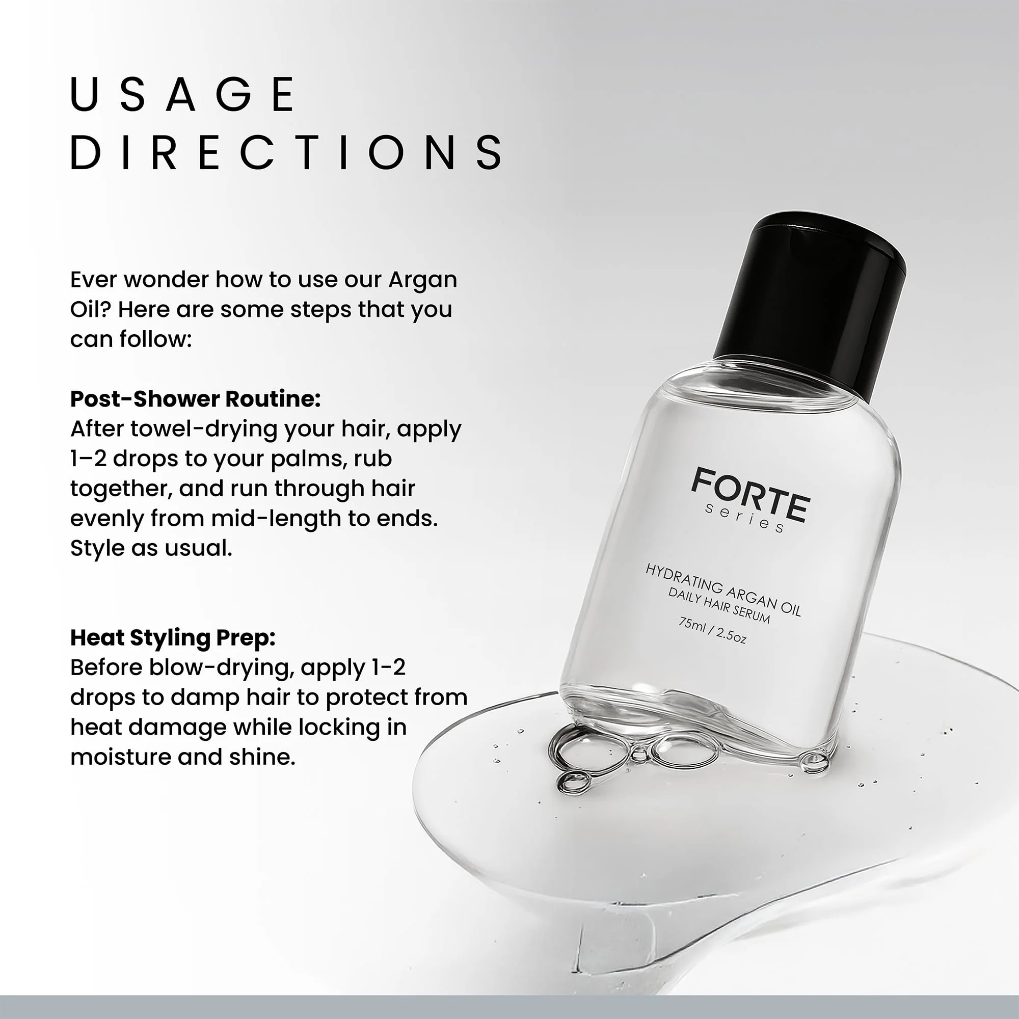 Alex Costa Hydrating Argan Oil Daily Hair Serum by Forte Series Sulfate Free Argan Hair Oil for Men Hair Serum for Dry Damaged Hair, for Styling Hair (75 ml / 2.5 oz) - Image 13