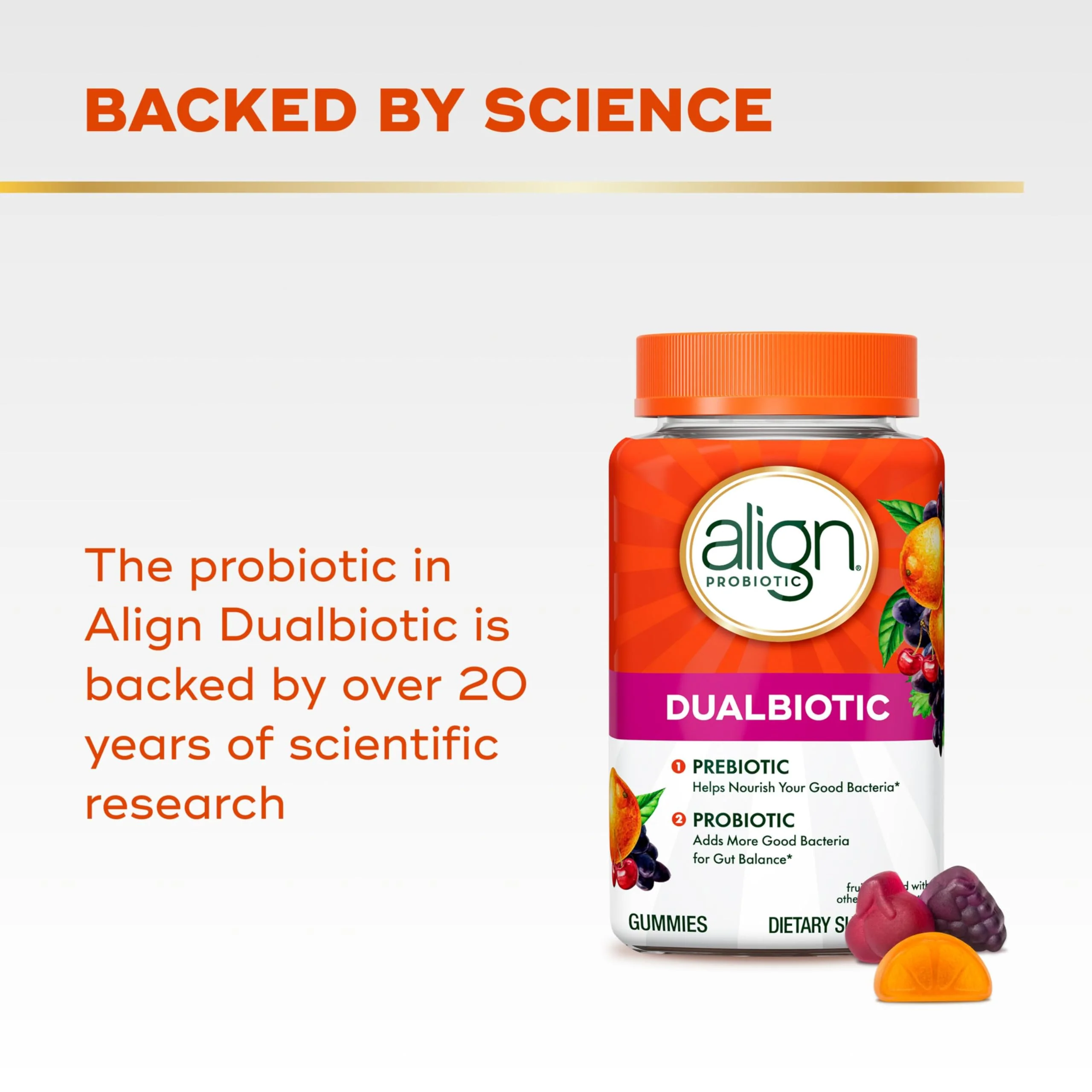 Align Dualbiotic, Prebiotics and Probiotics for Women and Men, Probiotics for Digestive Health, Prebiotics Help Nourish Good Bacteria, Natural Fruit Flavors, 60 Probiotic Gummies - Image 5