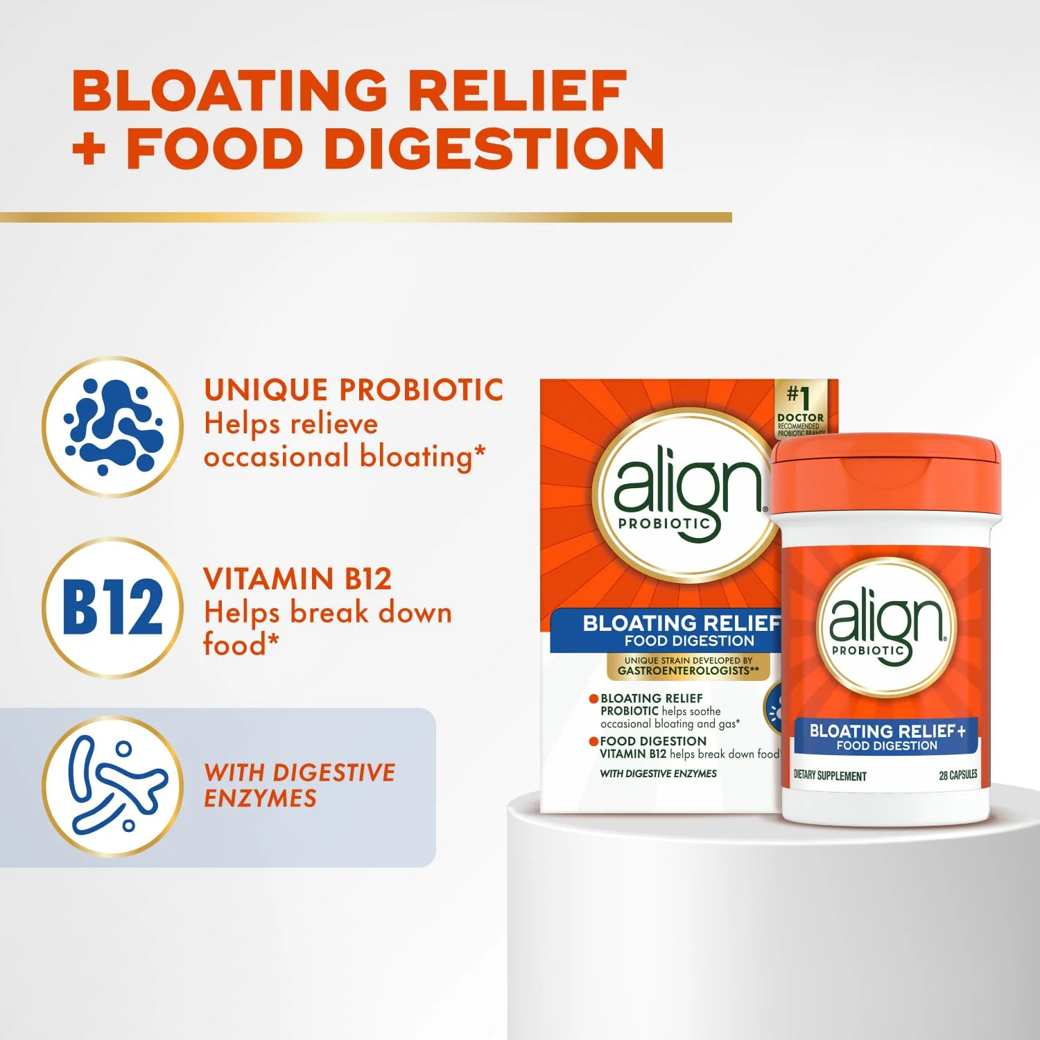 Align Probiotic Bloating Relief + Food Digestion, Probiotics for Women and Men, #1 Doctor Recommended Brand‡, Promotes Digestive Health and Helps Support the Metabolism of Food*, 28 Capsules - Image 10