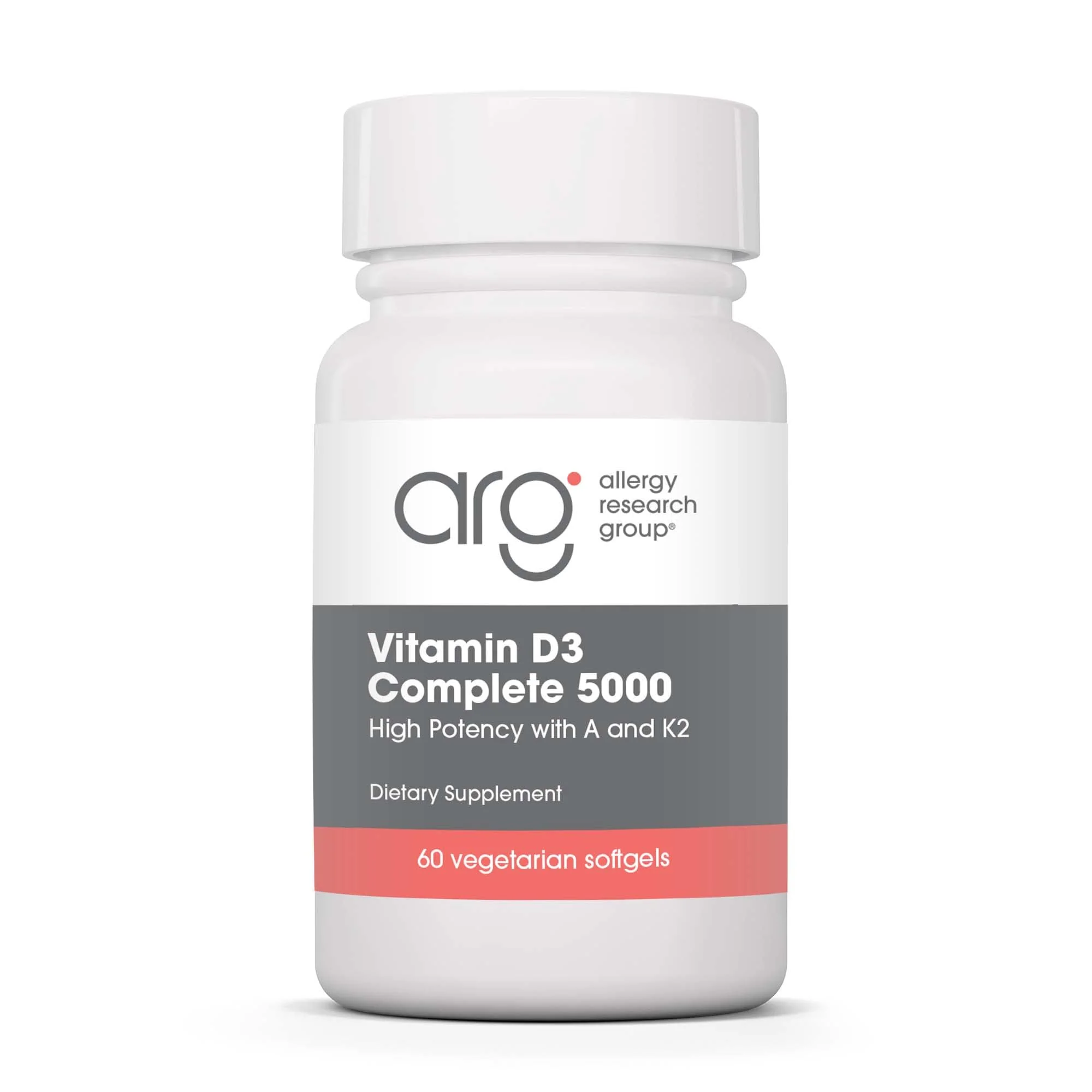 Allergy Research Group Vitamin D3 Complete 5000 - Delivers 125 mcg Vitamin D3 - with Vitamin A & K2 - Supports Bone Strength, Immune Balance & Healthy Mindset - 60 Servings - 60 Capsules