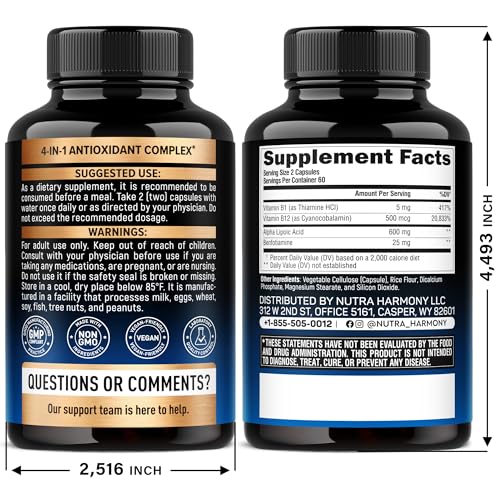 Alpha Lipoic Acid 600mg - ALA Supplement Antioxidant for Nerve, Energy & Metabolism Support - Extra Strength with Benfotiamine, B1 & B12 - Lab Tested, NON-GMO & Vegan - 120 Capsules, 2 Month Supply - Image 9