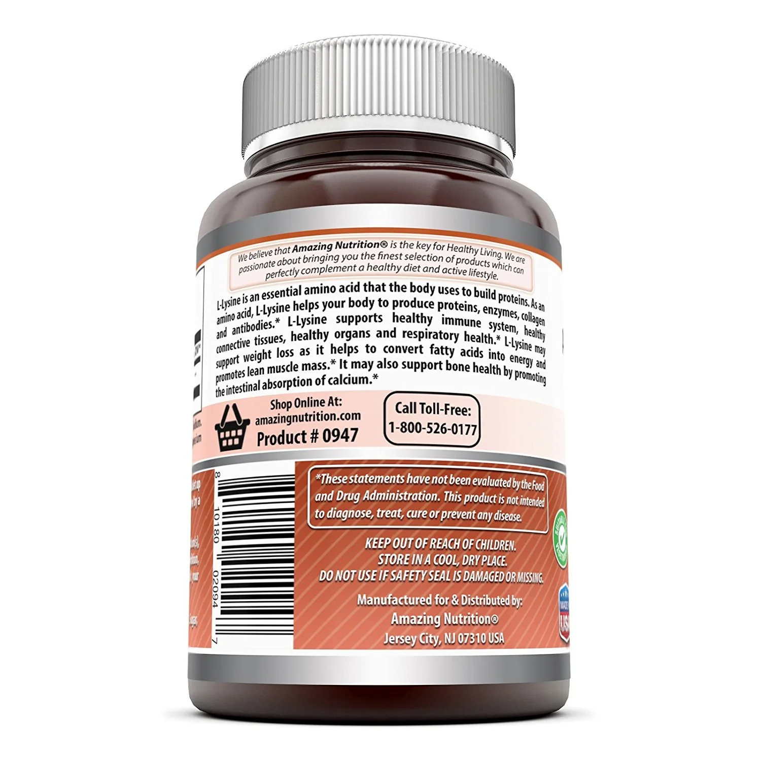 Amazing Formulas L-Lysine 1000 Mg Amino Acid Supplement | Tablets | Non-GM0 | Gluten-Free | Made in USA (1 Pack | 180 Count) - Image 3