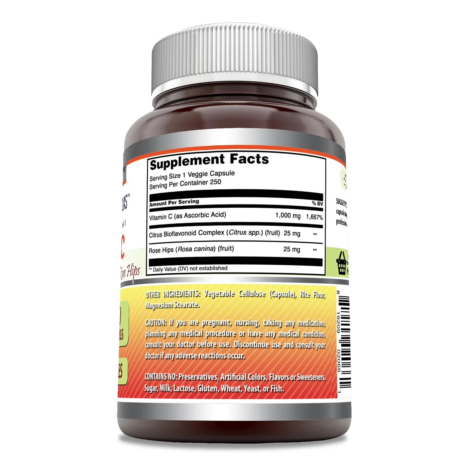 Amazing Formulas Vitamin C with Rose Hips & Citrus Bioflavonoids | 1000 Mg per Serving Supplement | 250 Veggie Capsules | Non-GMO | Gluten-Free | Made in USA - Image 3