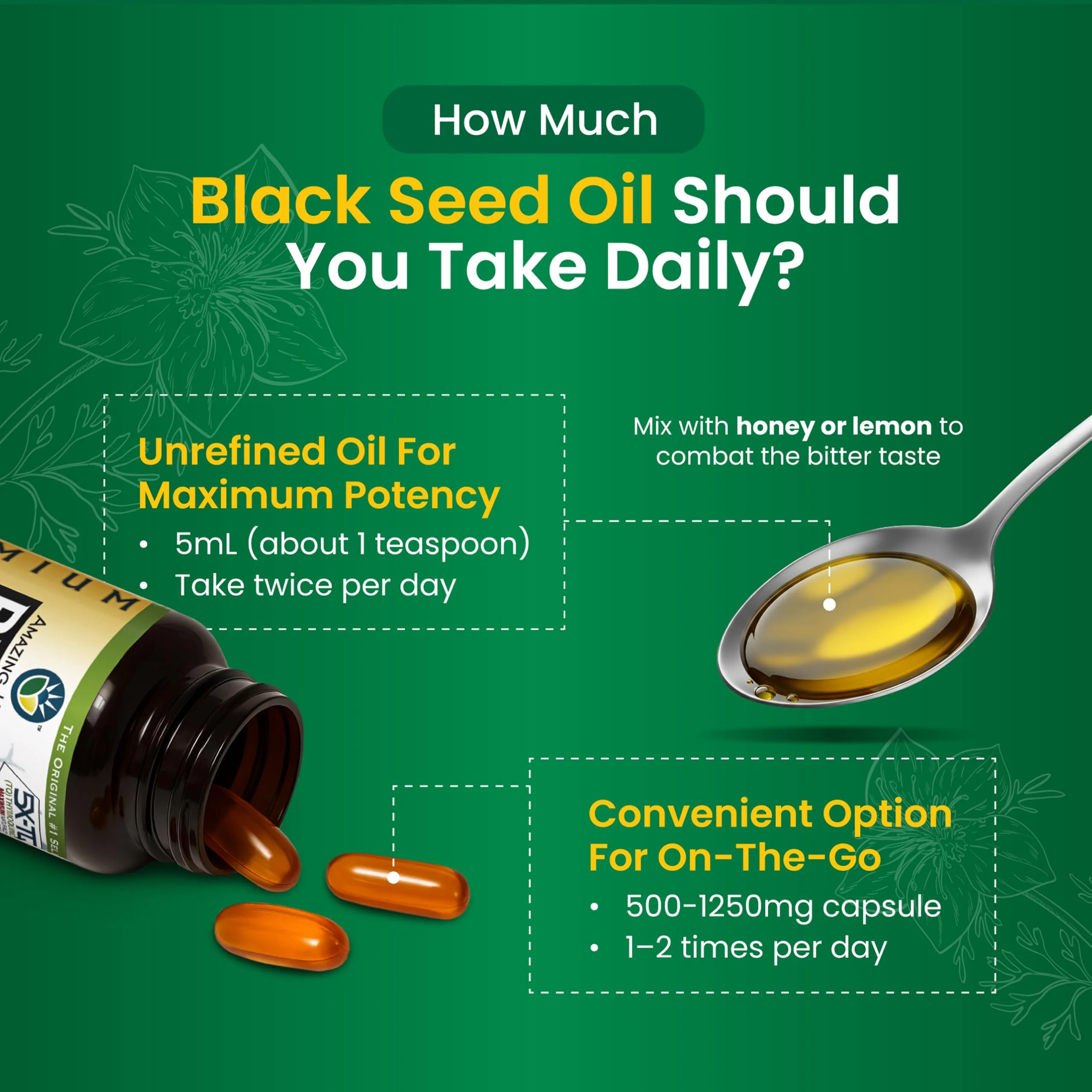 Amazing Herbs Premium Black Seed Oil - Cold Pressed Nigella Sativa Aids in Digestive Health, Immune Support, Brain Function, Joint Mobility, Gluten Free, Non GMO - 1 Fl Oz - Image 3