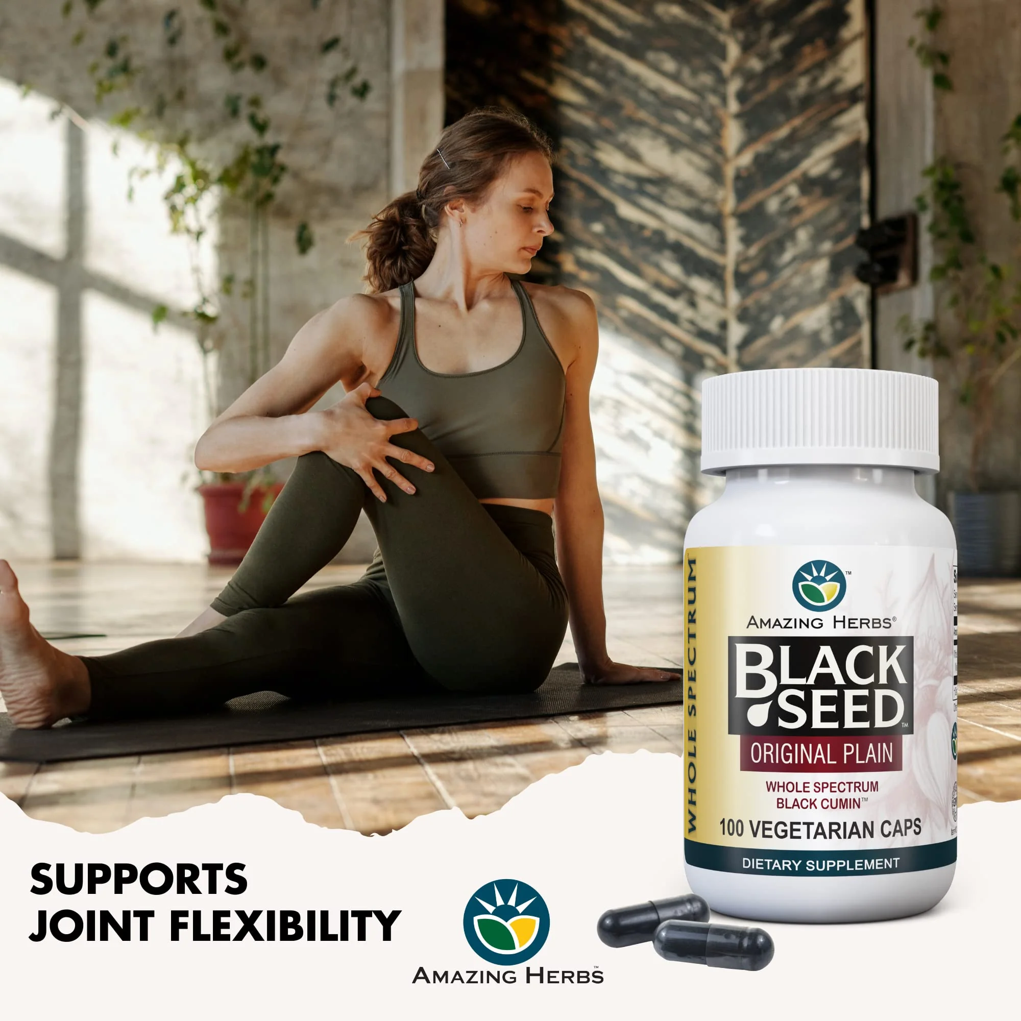 Amazing Herbs Whole Spectrum Black Seed Original Plain, Vegetarian Capsules - Gluten Free, Non GMO, Cold Pressed Nigella Sativa Aids in Digestive Health - 100 Count, 475mg - Image 2