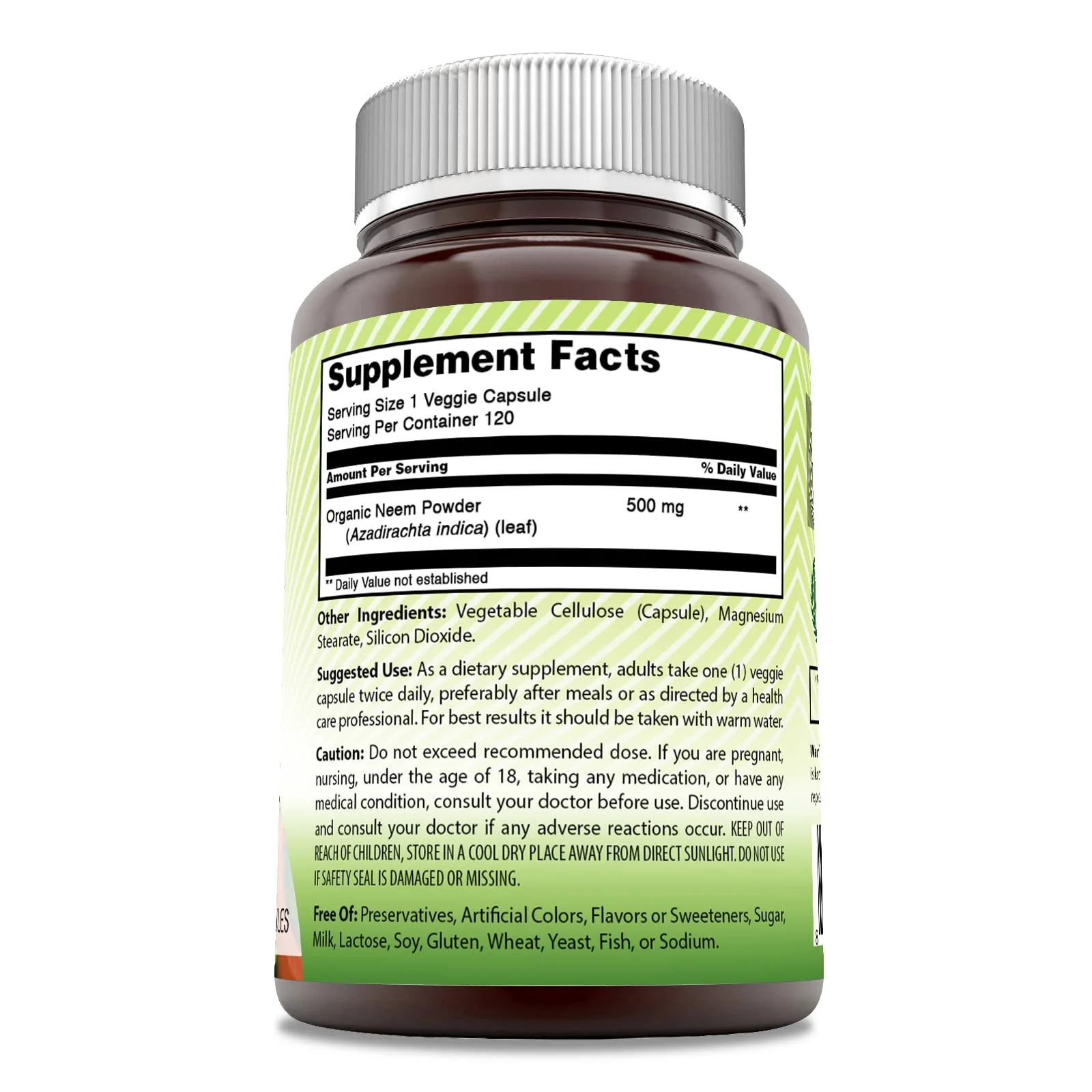 Amazing India Neem (Made with Natural Neem Leaf) Supplement | 500 Mg | 120 Veggie Capsules | Non-GMO | Gluten-Free | Made in USA - Image 3