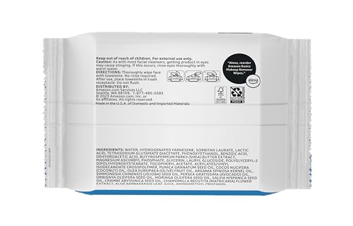 Amazon Basics Makeup Remover Wipes, Fragrance-Free, Alcohol-Free, Gentle Cleansing, Plant-Based, Dermatologist Tested, Removes Waterproof Mascara, Resealable, 25 Count, 1-Pack - Image 5