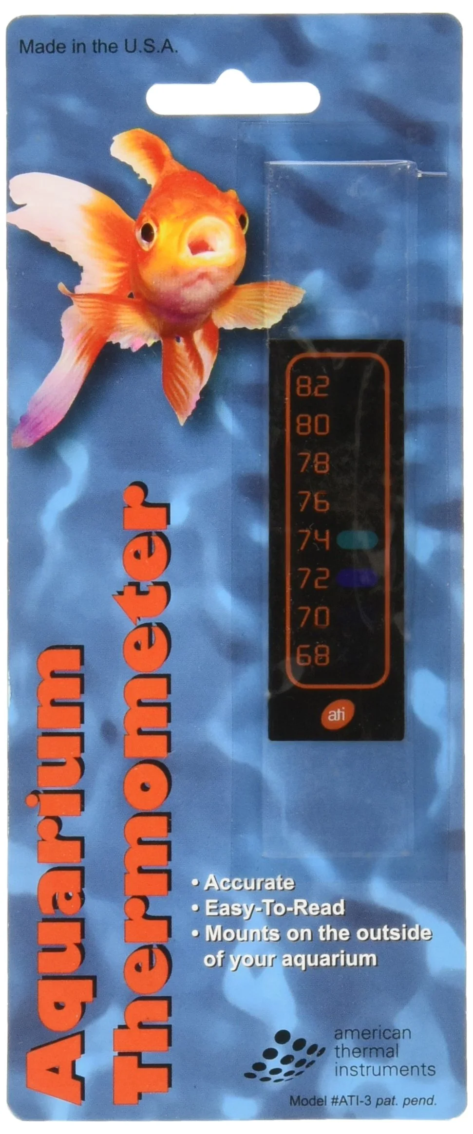 Amer Thermal Instruments Liquid Crystal Vertical Aquarium Thermometer, Small
