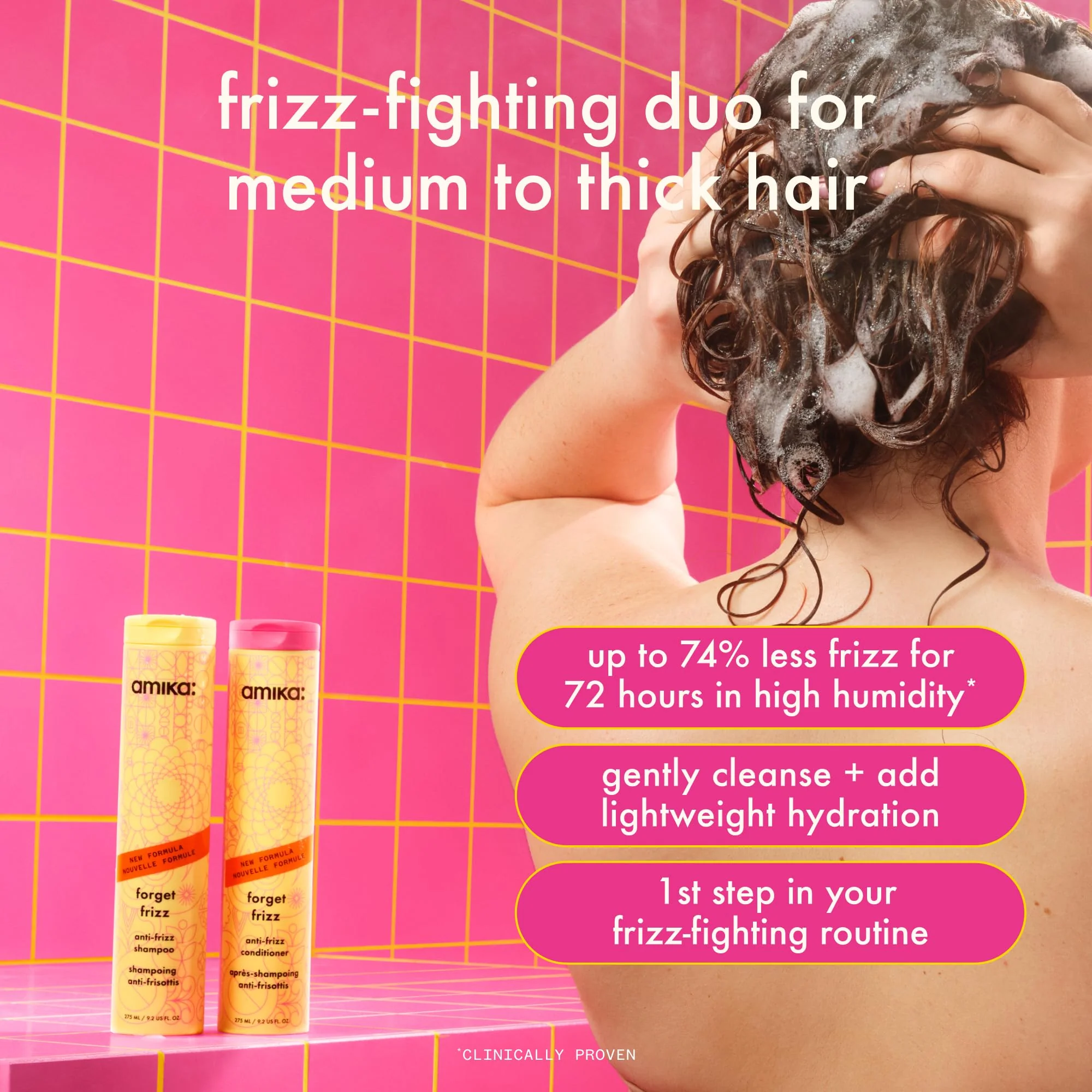 amika forget frizz anti-frizz shampoo, 275ml | smoothing, humidity protection, up to 72 hour frizz control + lightweight hydration, for medium to thick coarse hair types 2a-4c - Image 14