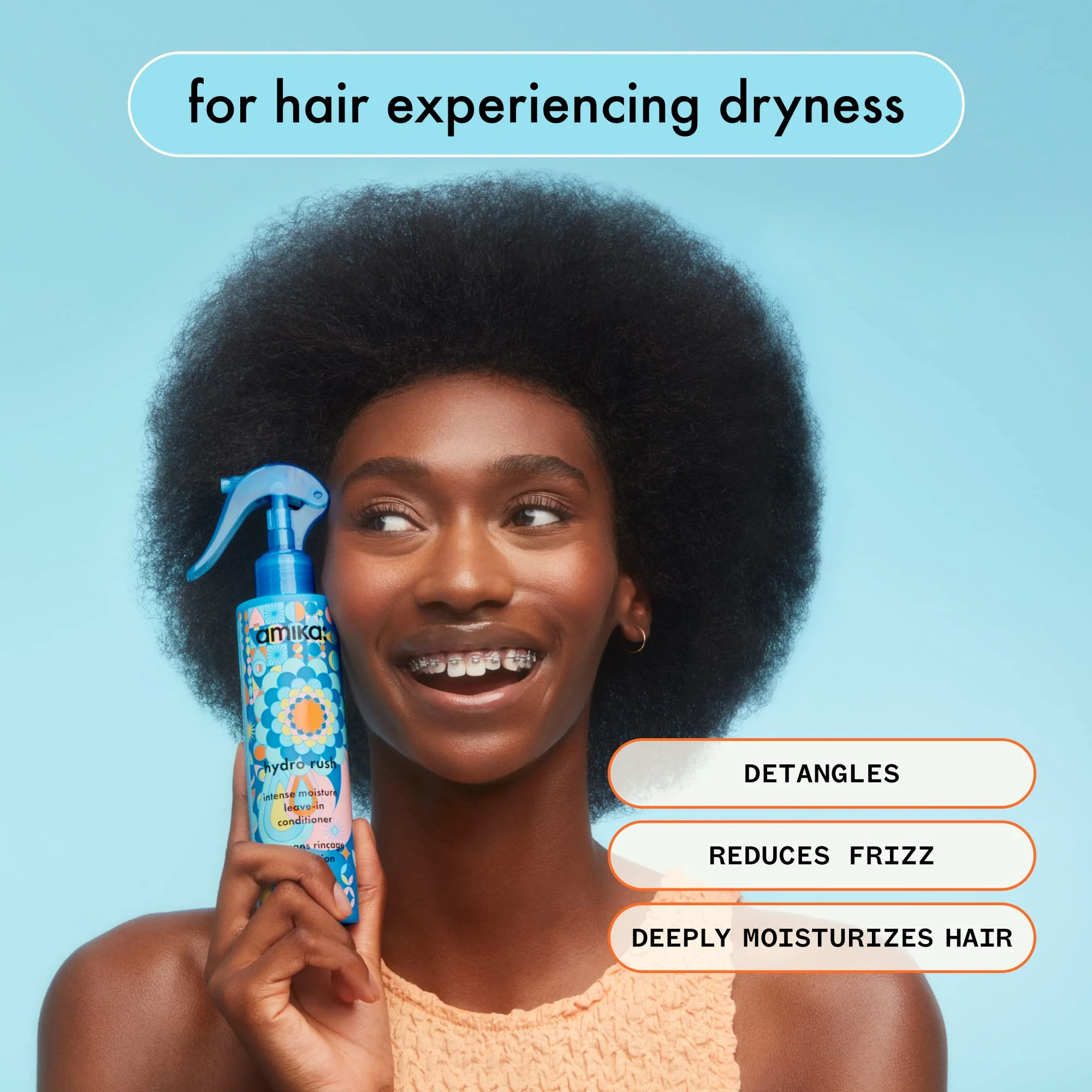 amika Hydro Rush Intense Moisture Leave-In Conditioner with Hyaluronic Acid, 200ml | for all hair types, long-lasting hydration, detangles and reduces frizz - Image 4