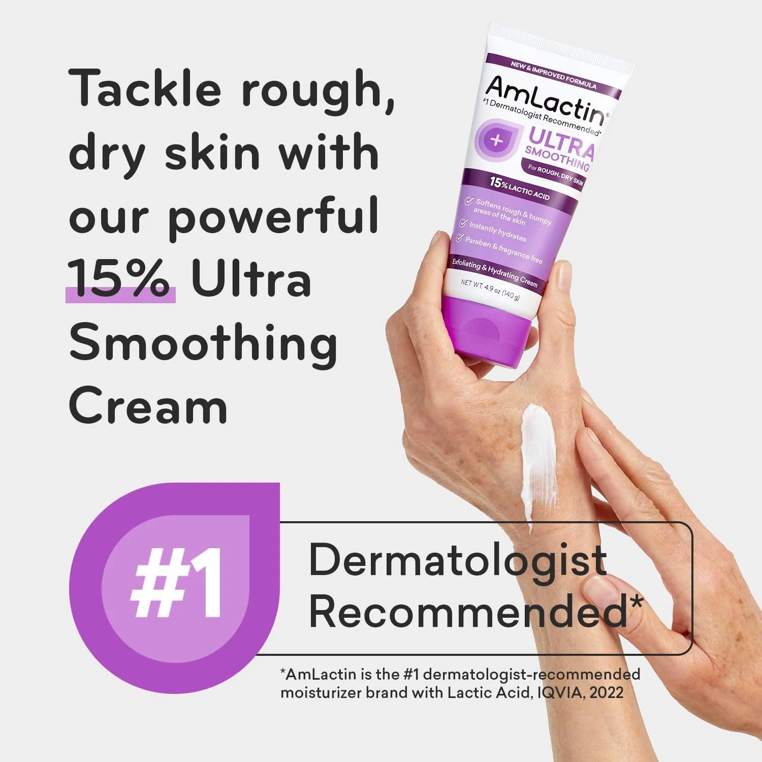 AmLactin Ultra Smoothing - Therapeutic Hand Cream for Dry Cracked Hands - No-Scrub Exfoliator and Moisturizer with 15% Lactic Acid AHA, 4.9 oz (Packaging May Vary) - Image 6