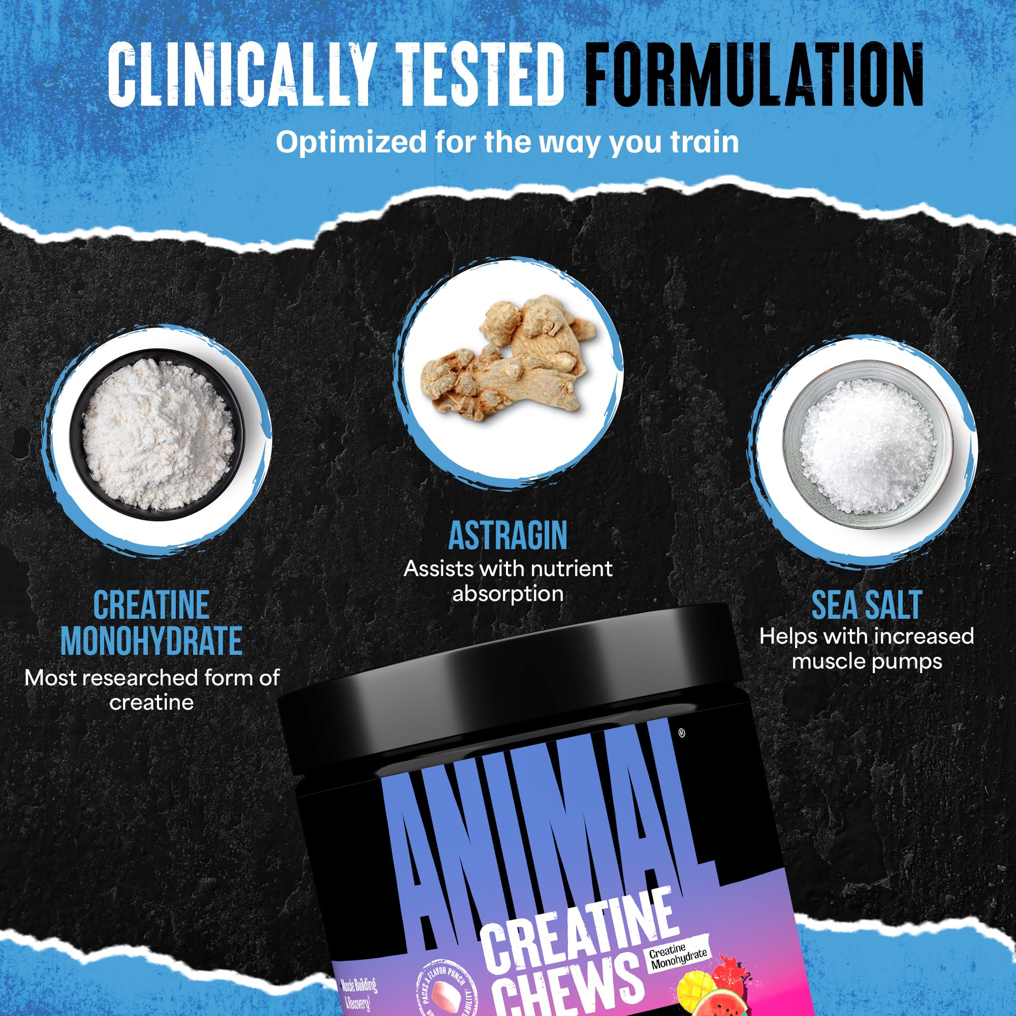 Animal Creatine Chews Tablets - Enhanced Creatine Monohydrate with AstraGin to Improve Absorption, Sea Salt for Added Pumps, Delicious and Convenient Chewable Tablets - Fruit Punch - Image 4