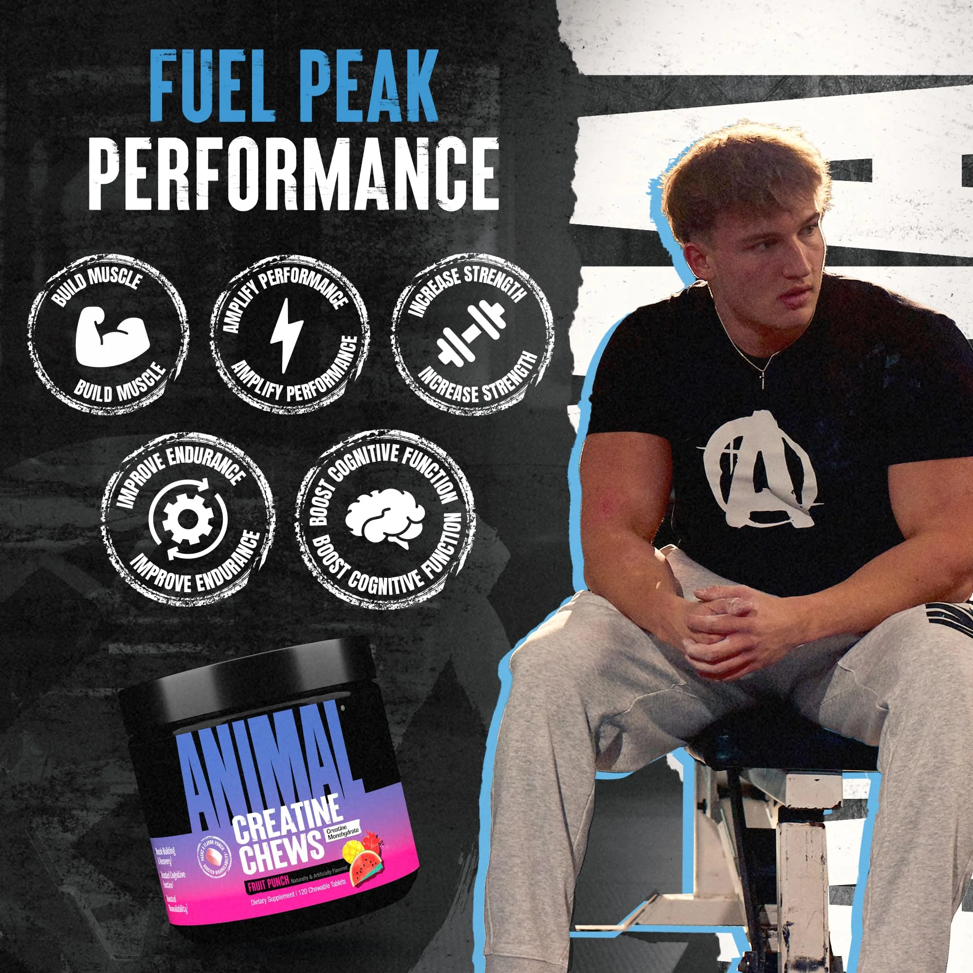 Animal Creatine Chews Tablets - Enhanced Creatine Monohydrate with AstraGin to Improve Absorption, Sea Salt for Added Pumps, Delicious and Convenient Chewable Tablets - Fruit Punch - Image 6