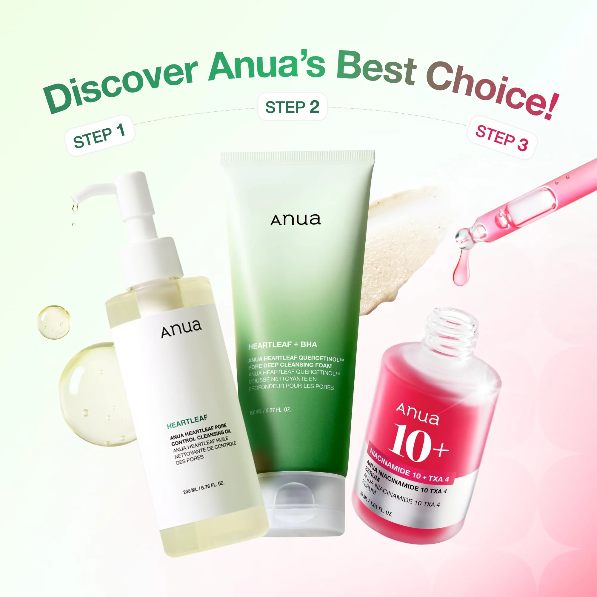 Anua 3-Step Glass Skin Beginner Set, Oil Cleanser and Face Wash with Facial Serum, Double Cleansing Daily Routine with Niacinamide, Korean Skin Care Set - Image 6