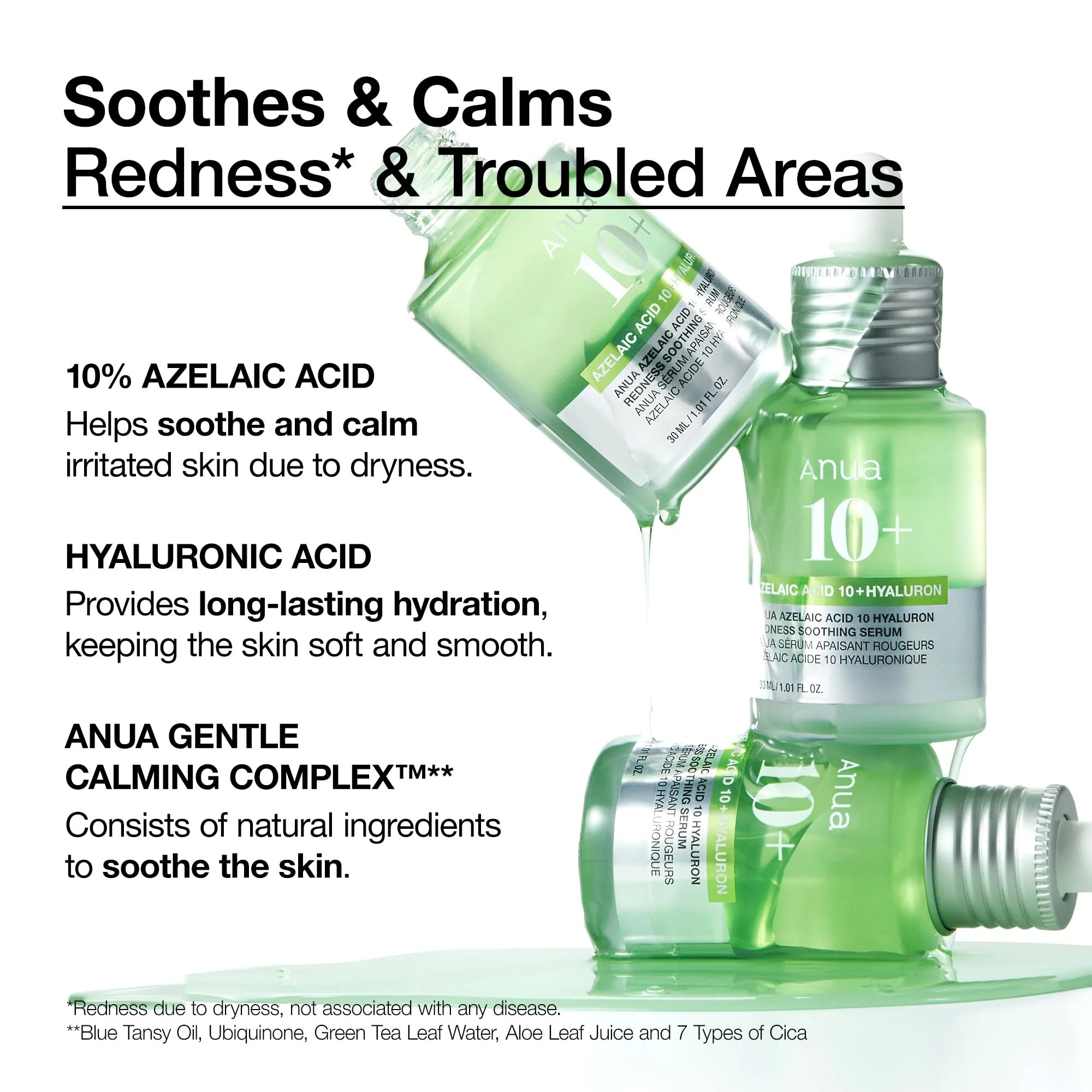 Anua Azelaic Acid 10 Hyaluron Redness Soothing Serum, Facial Serum for Blemish-Prone & Sensitive Skin, Lightweight & Hydrating Blemish Care, Hyaluronic Acid, Korean Skincare, 1.01 fl oz. - Image 5