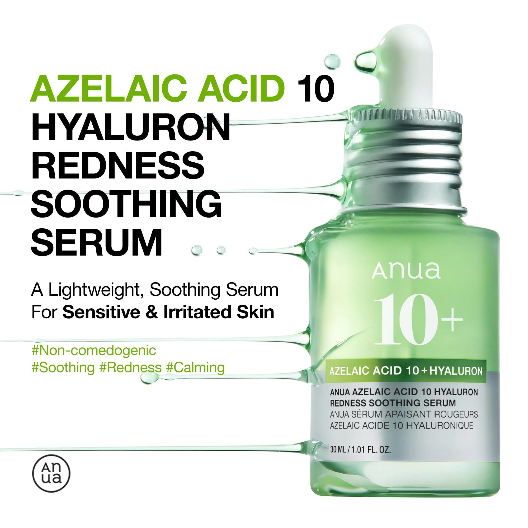Anua Azelaic Acid 10 Hyaluron Redness Soothing Serum, Facial Serum for Blemish-Prone & Sensitive Skin, Lightweight & Hydrating Blemish Care, Hyaluronic Acid, Korean Skincare, 1.01 fl oz. - Image 9